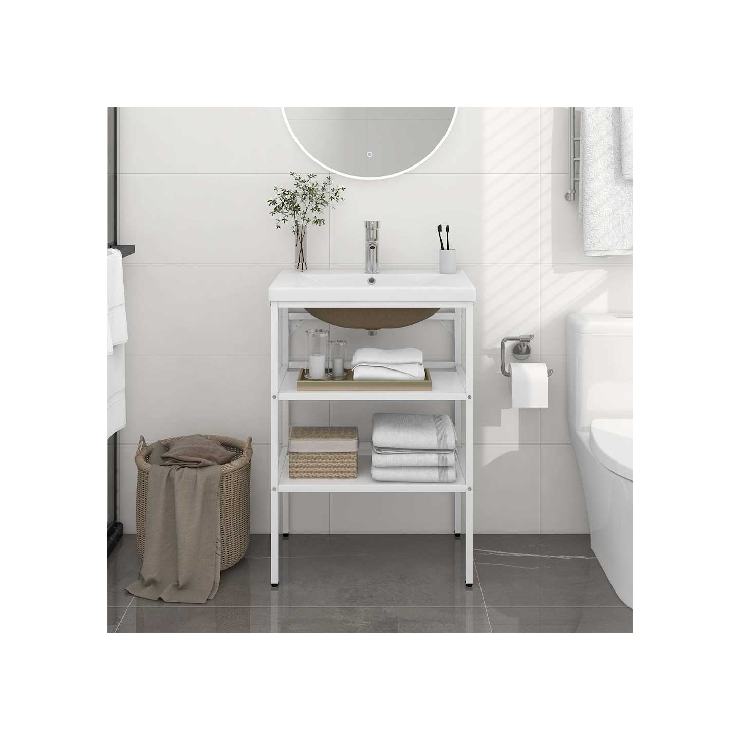 Cadre de lavabo de salle de bain vasque à encastrer Blanc Fer