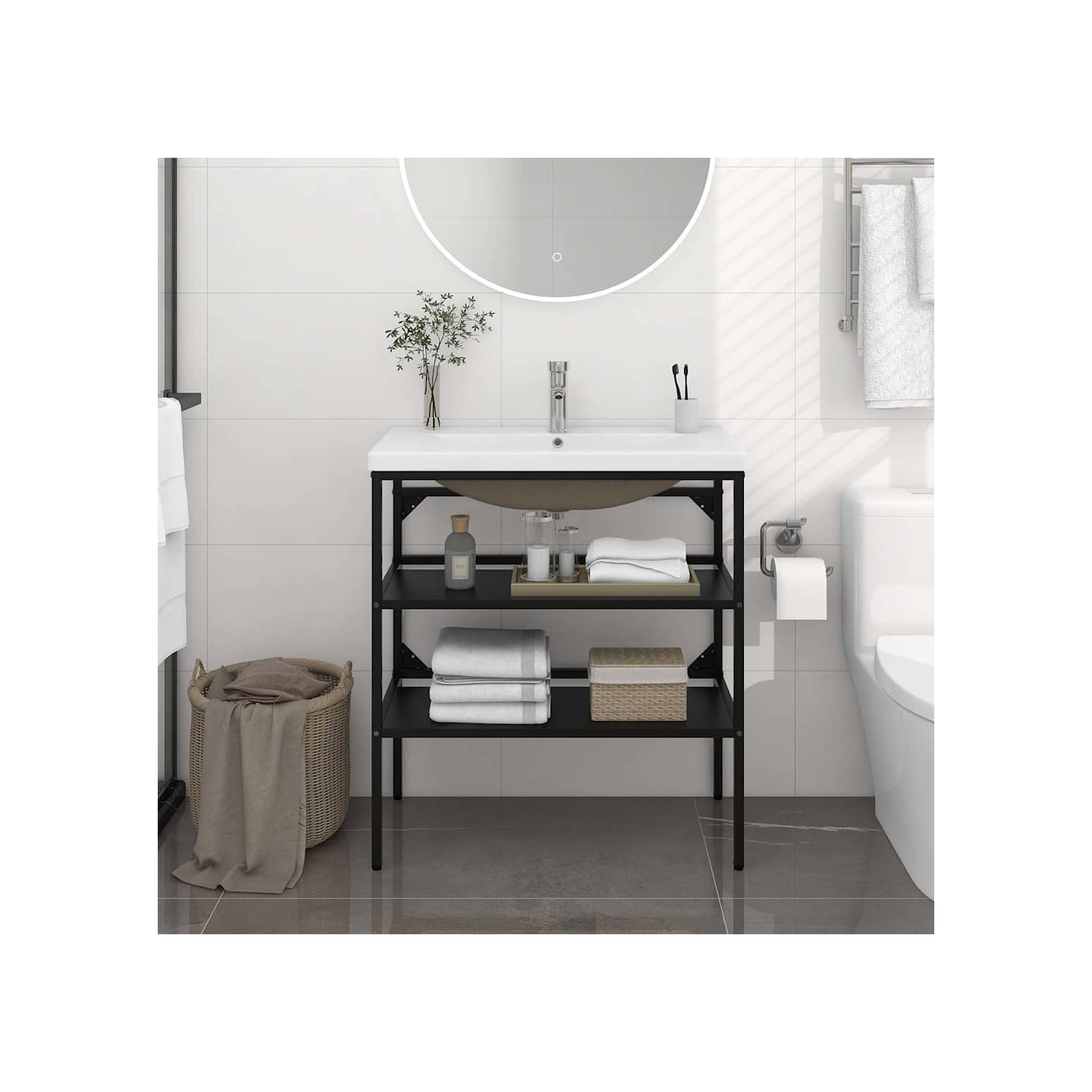 Cadre de lavabo de salle de bain vasque à encastrer Noir Fer