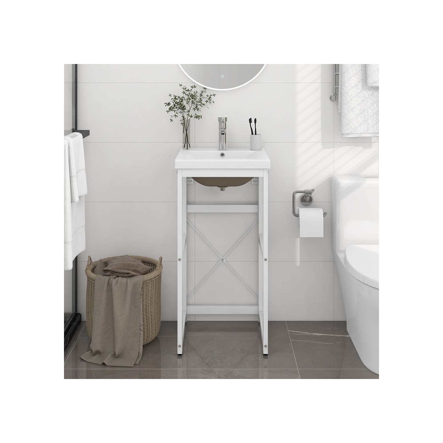 Cadre de lavabo de salle de bain vasque à encastrer Blanc Fer