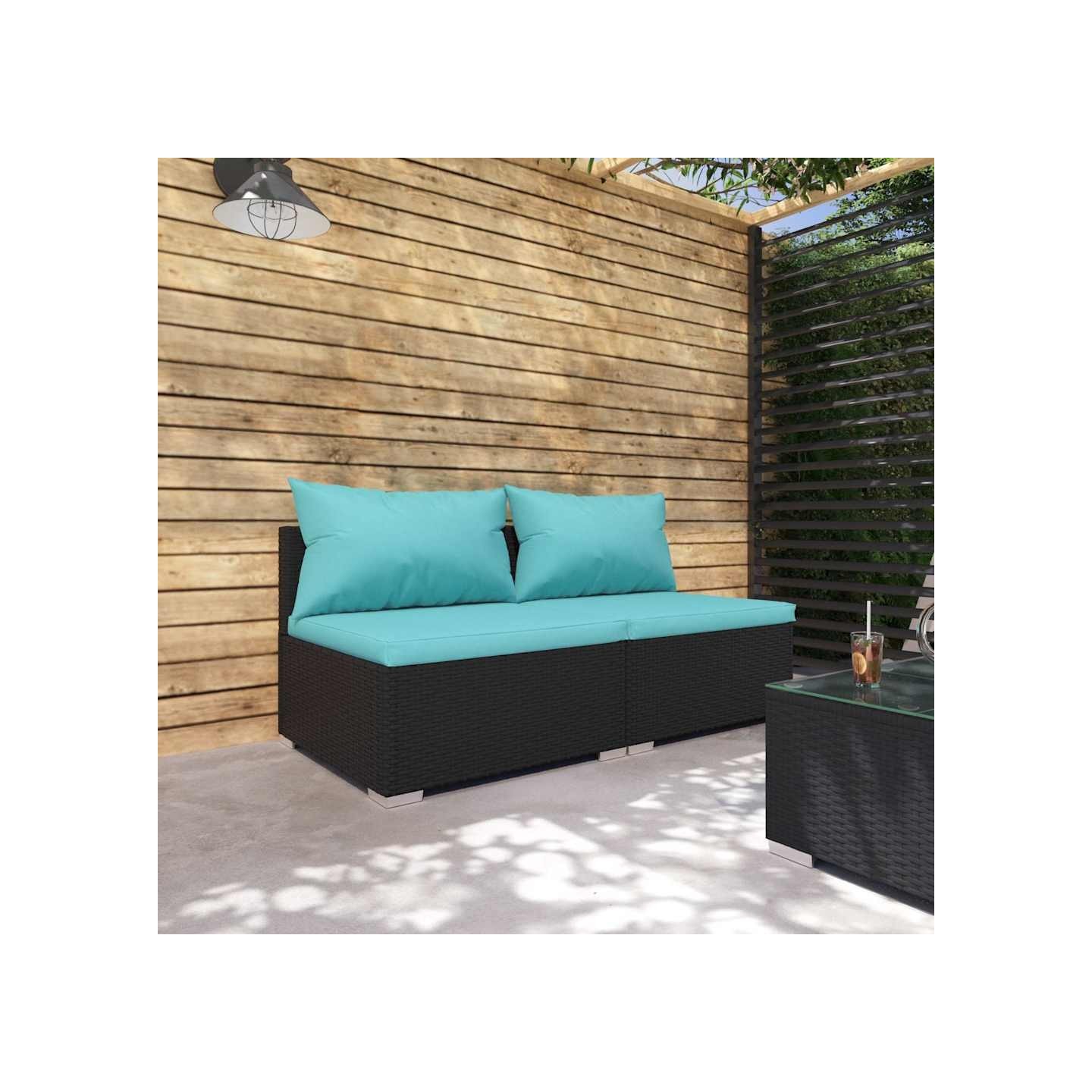 Salon de jardin 2 pcs avec coussins Résine tressée Noir