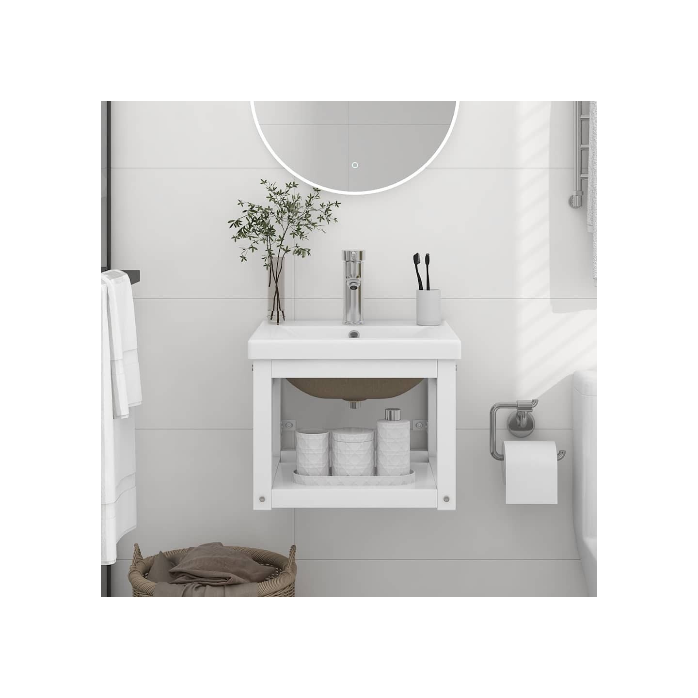 Cadre de lavabo de salle de bain vasque à encastrer Blanc Fer