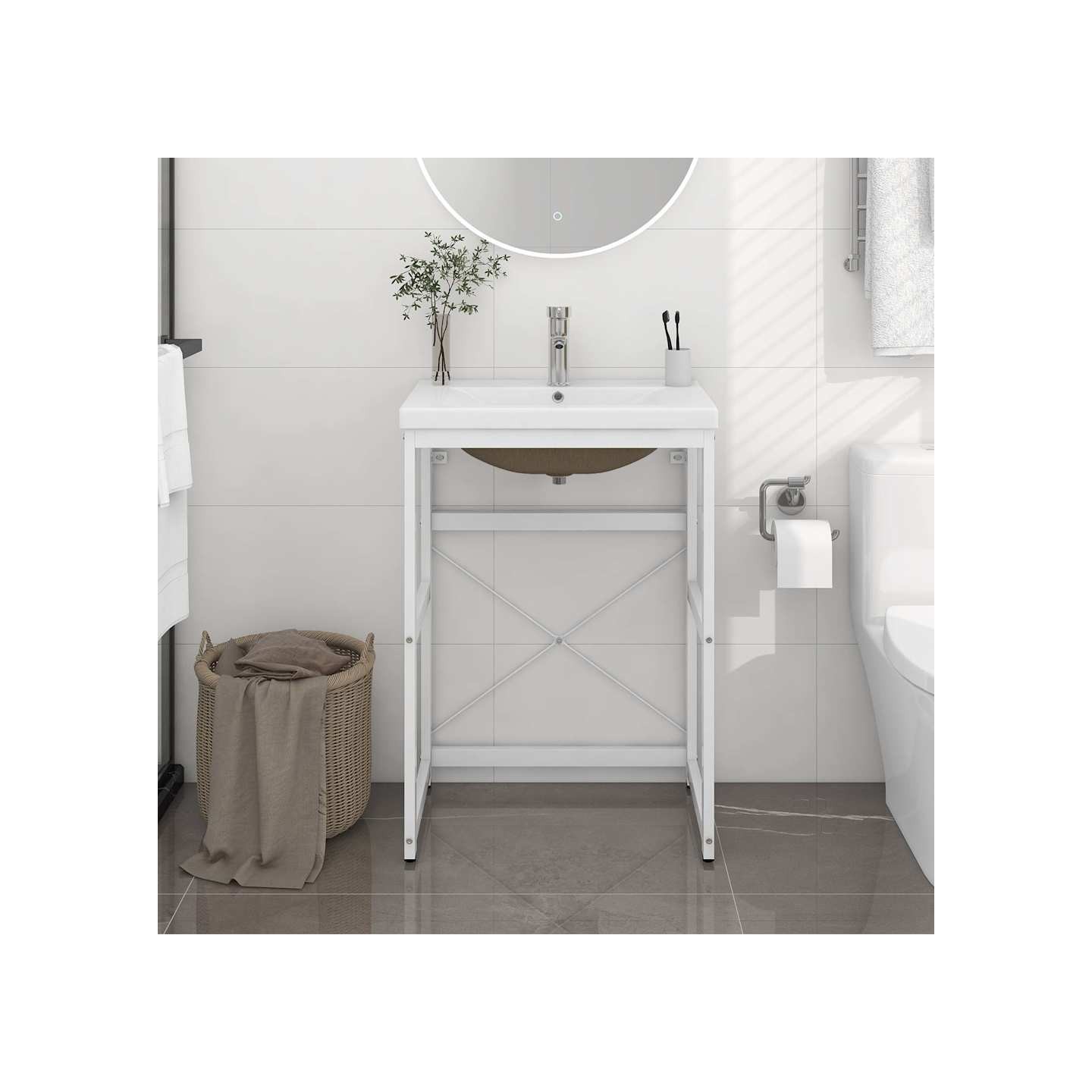 Cadre de lavabo de salle de bain vasque à encastrer Blanc Fer