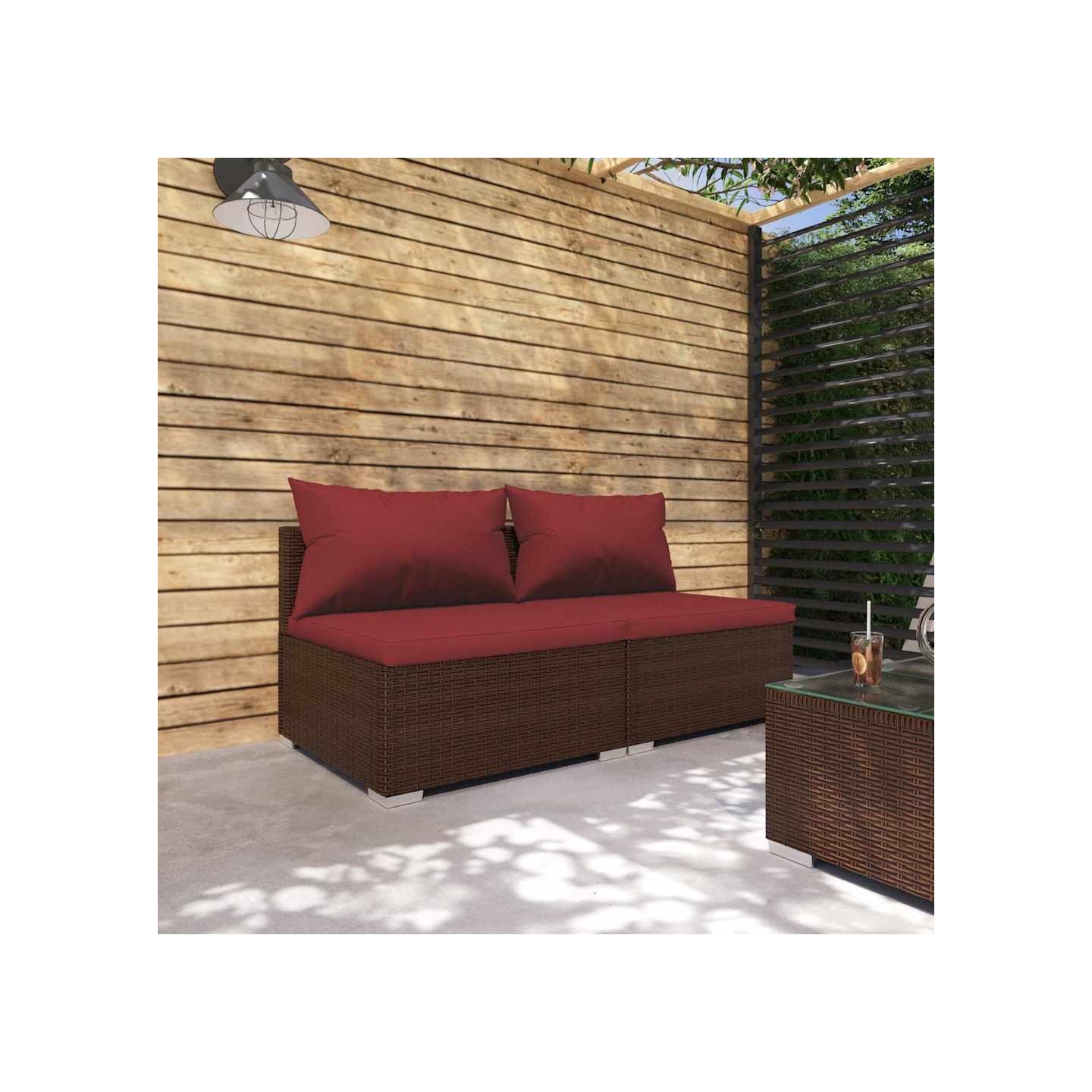 Salon de jardin 2 pcs avec coussins Résine tressée Marron