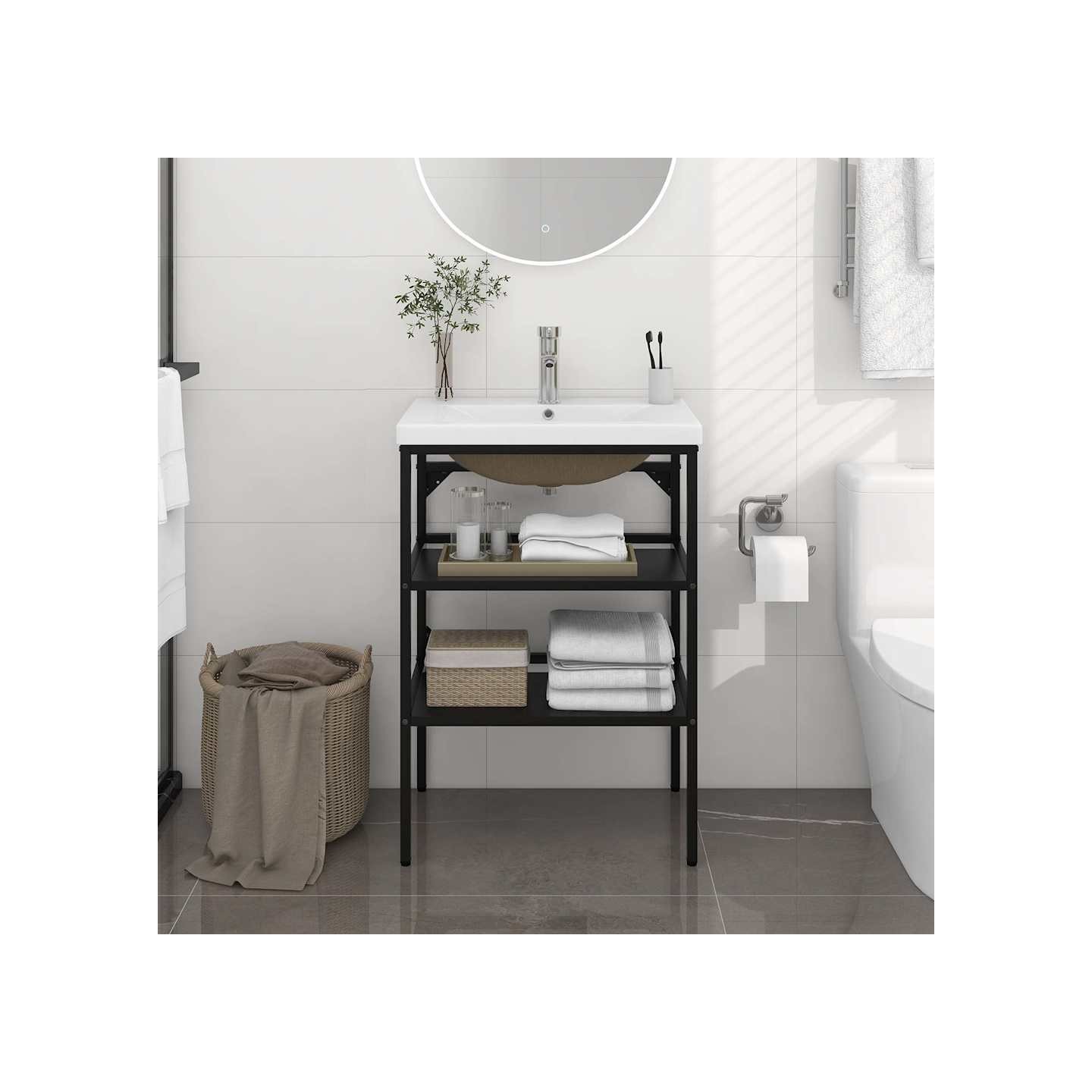 Cadre de lavabo de salle de bain vasque à encastrer Noir Fer