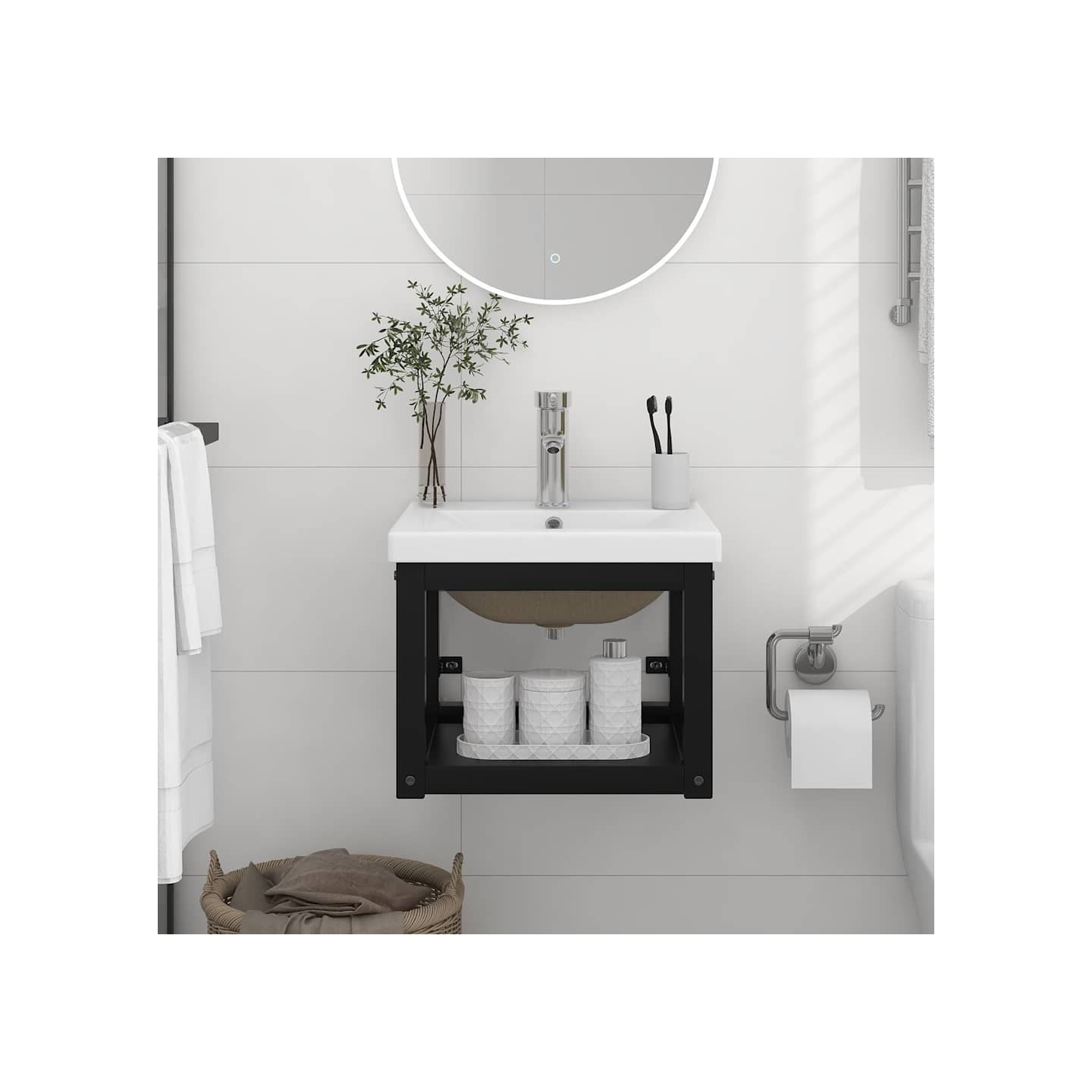 Cadre de lavabo de salle de bain vasque à encastrer Noir Fer
