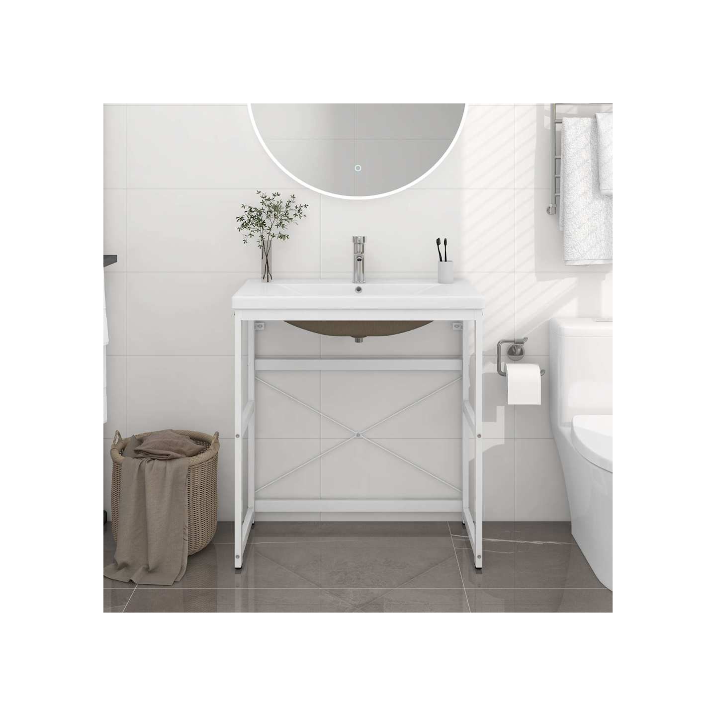 Cadre de lavabo de salle de bain vasque à encastrer Blanc Fer