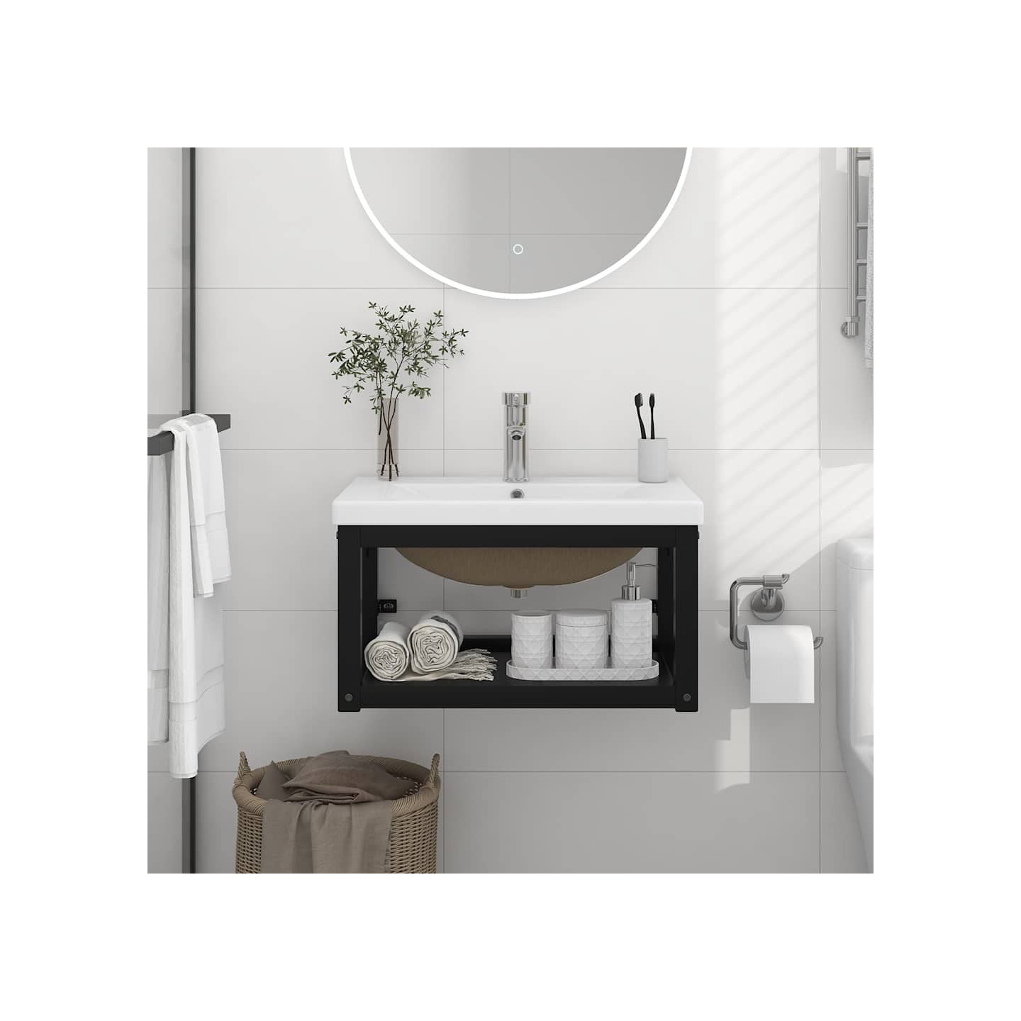 Cadre de lavabo de salle de bain vasque à encastrer Noir Fer