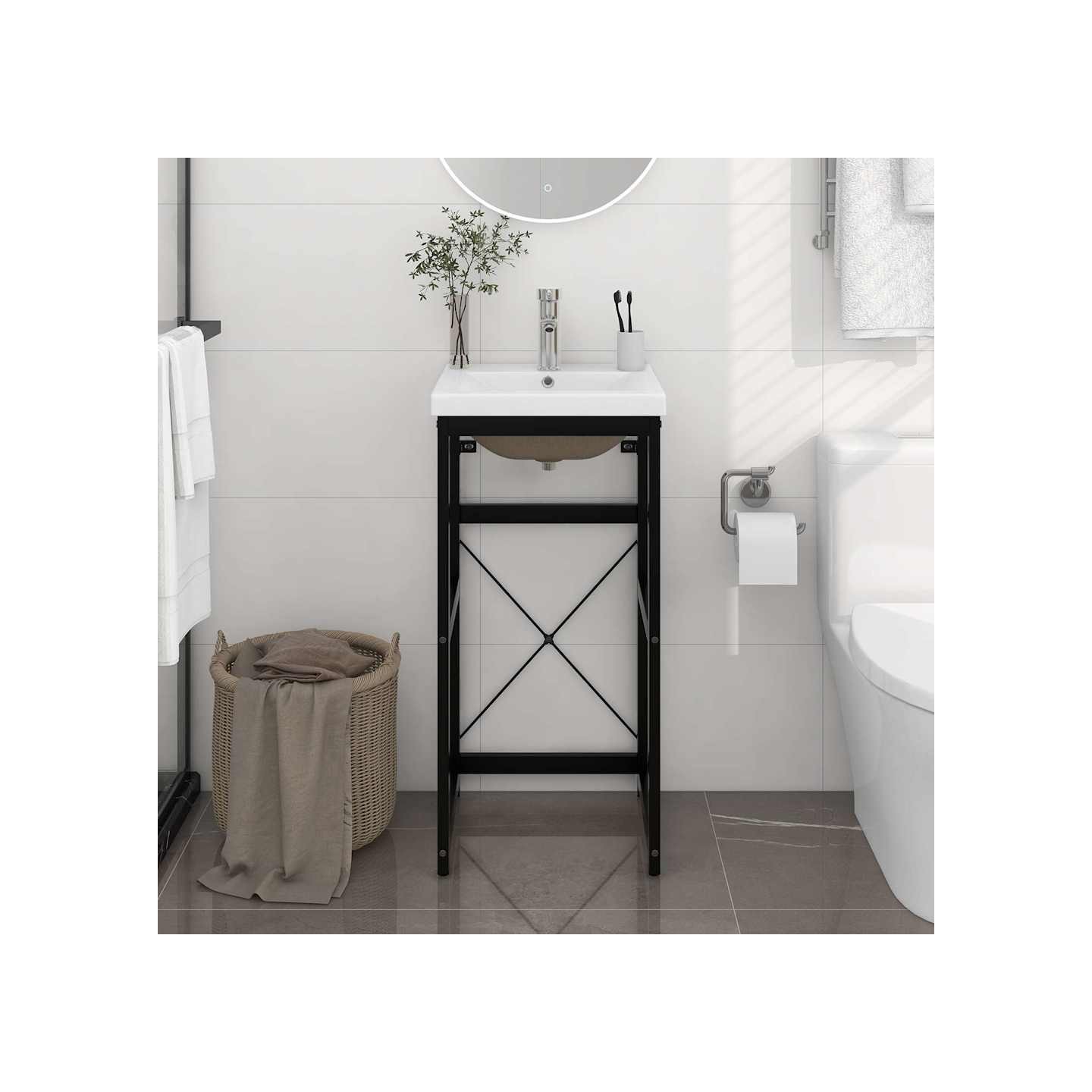 Cadre de lavabo de salle de bain vasque à encastrer Noir Fer