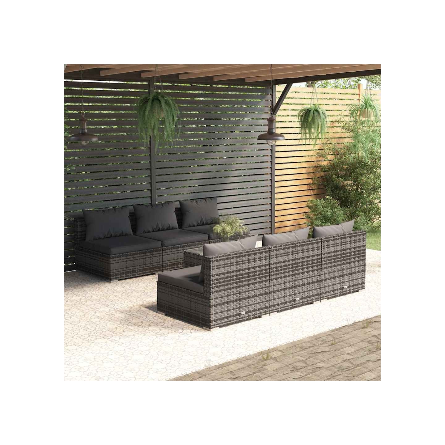 Salon de jardin 7 pcs avec coussins résine tressée gris
