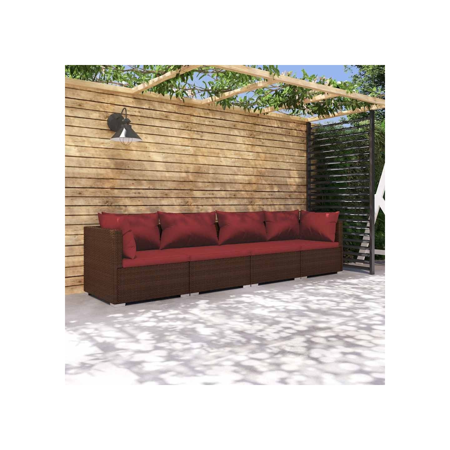 Salon de jardin 4 pcs avec coussins Résine tressée Marron