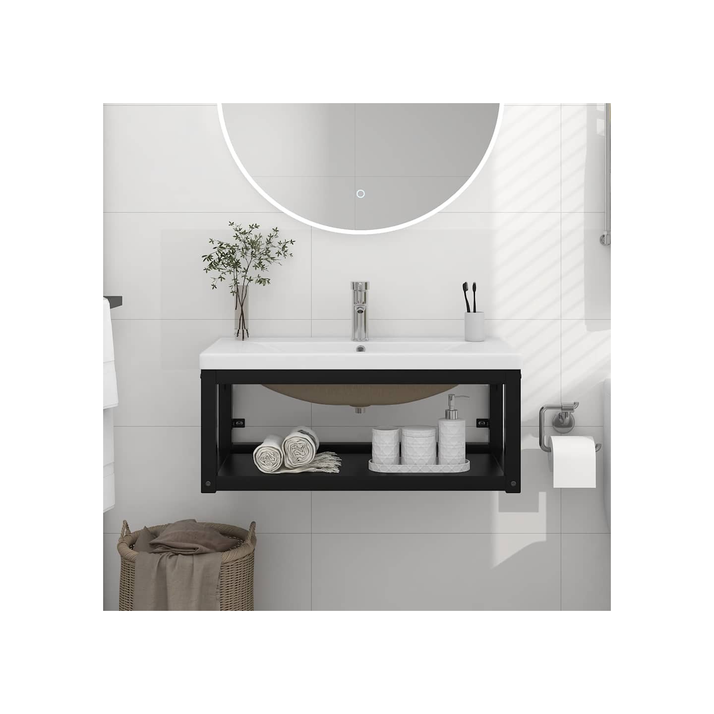 Cadre de lavabo de salle de bain vasque à encastrer Noir Fer