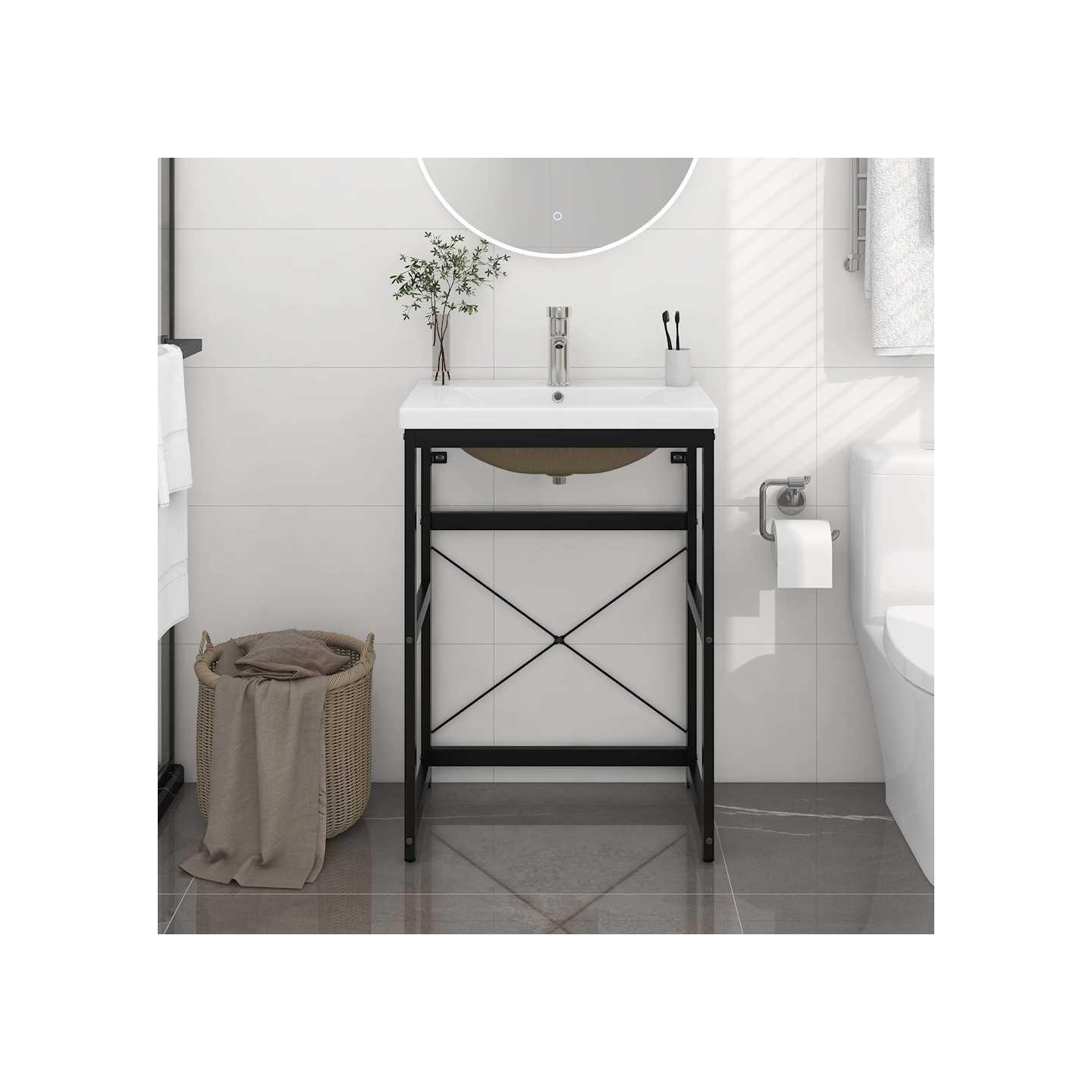 Cadre de lavabo de salle de bain vasque à encastrer Noir Fer