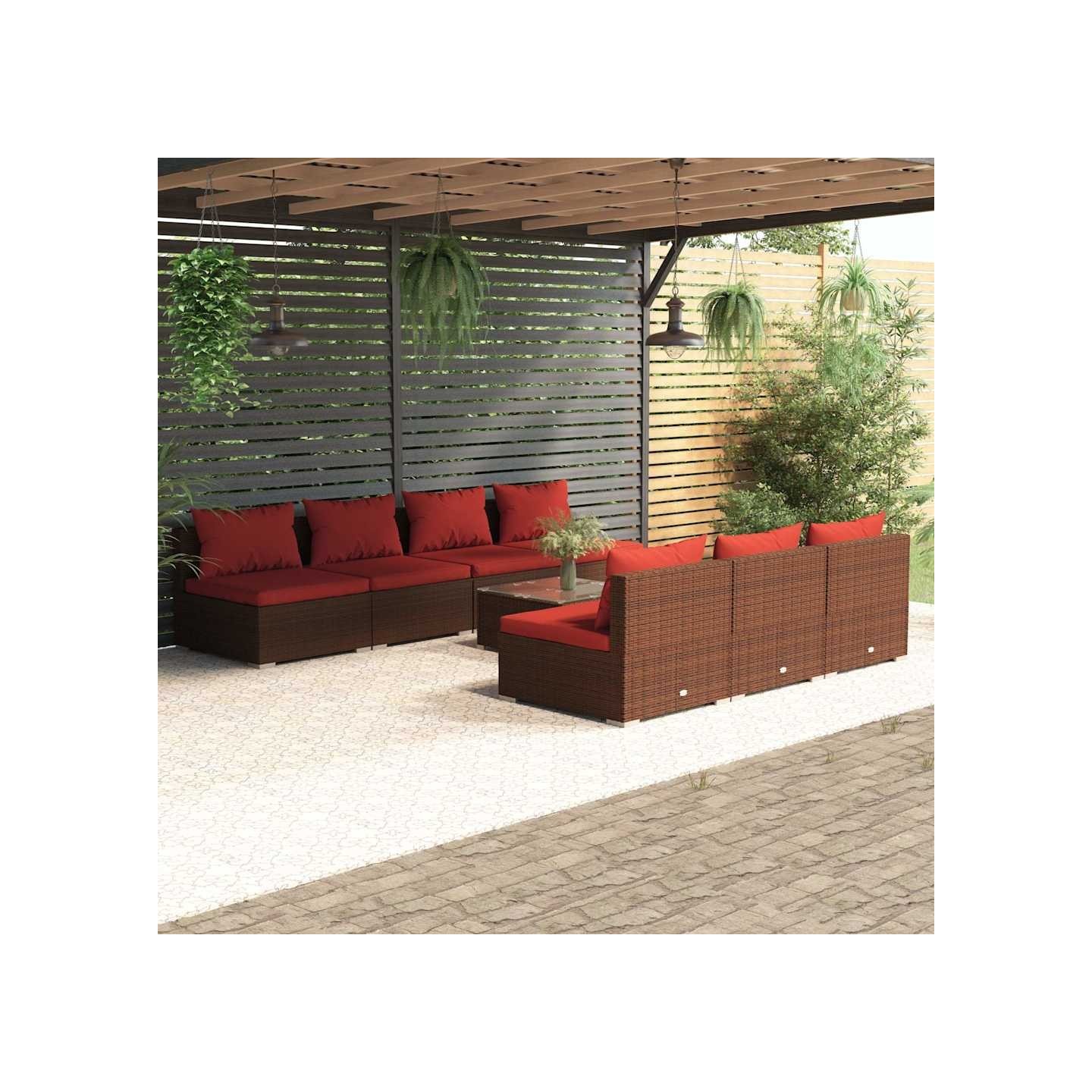 Salon de jardin 8 pcs avec coussins résine tressée marron