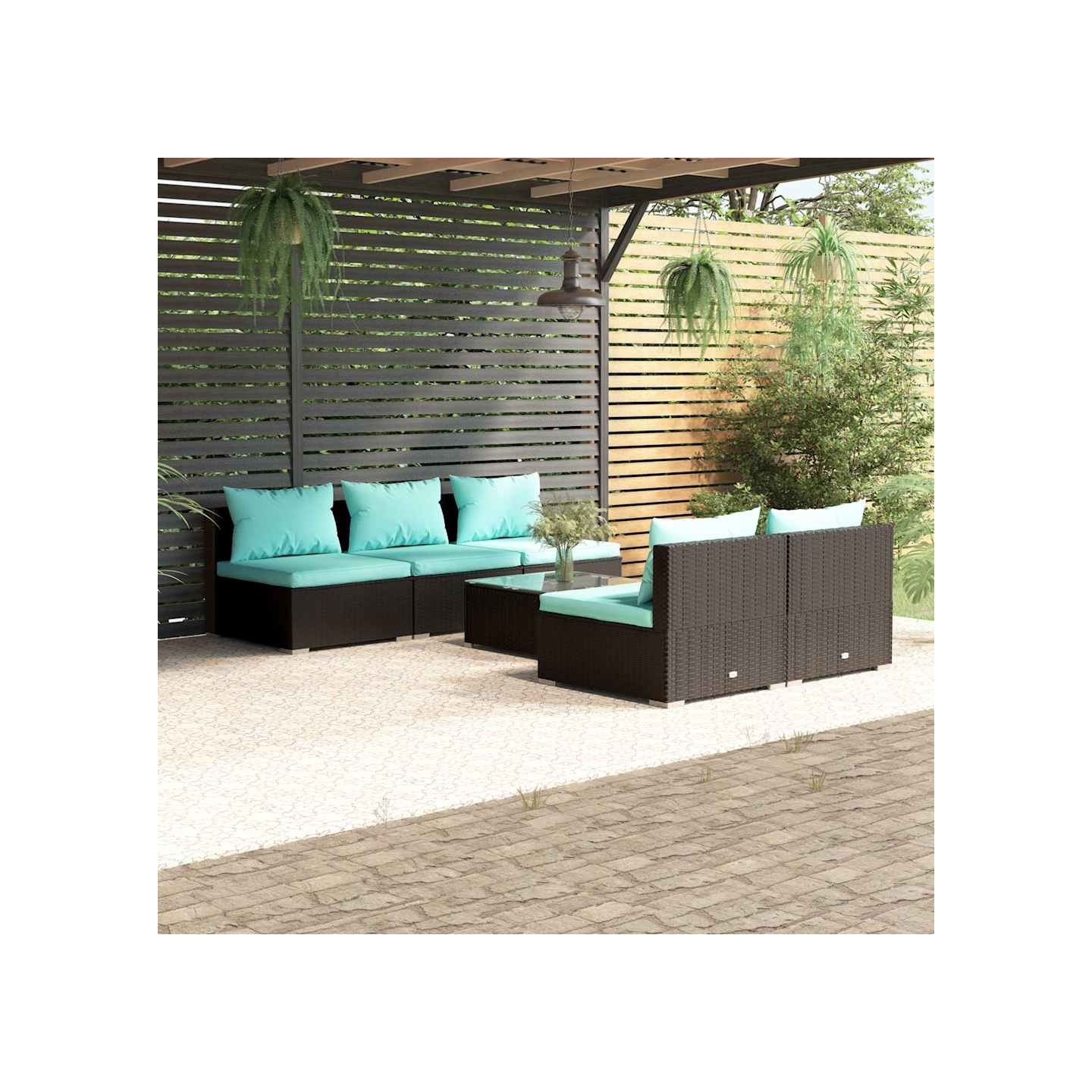 Salon de jardin 6 pcs avec coussins résine tressée noir