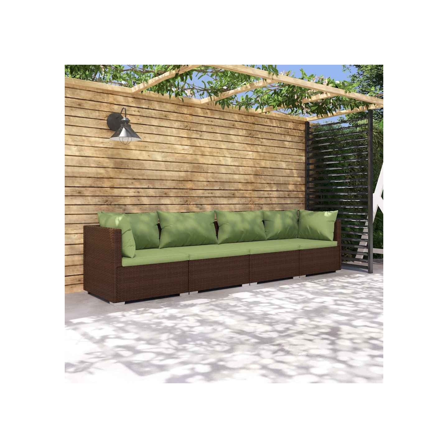 Salon de jardin 4 pcs avec coussins Résine tressée Marron
