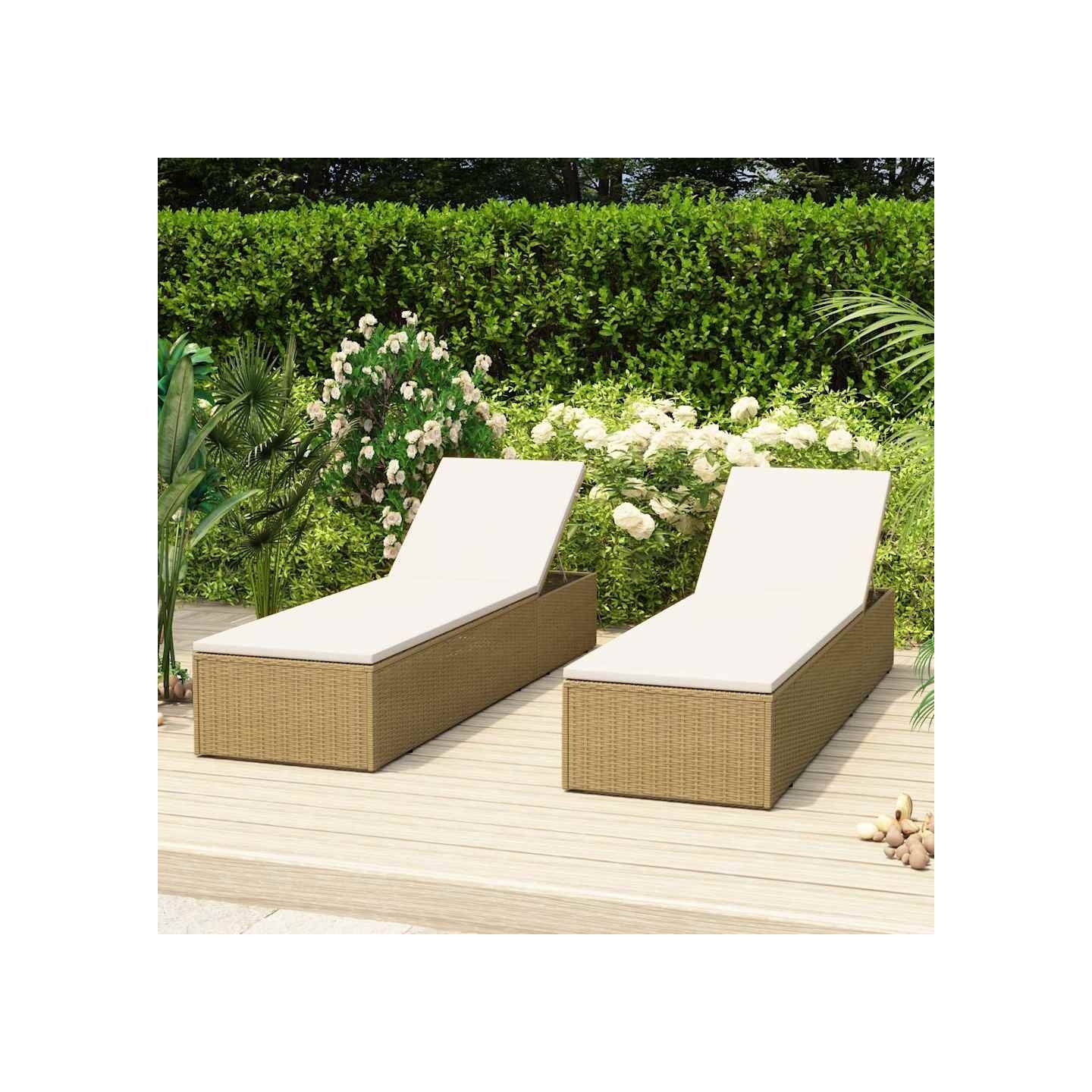 Chaise longue Résine tressée Marron et blanc crème