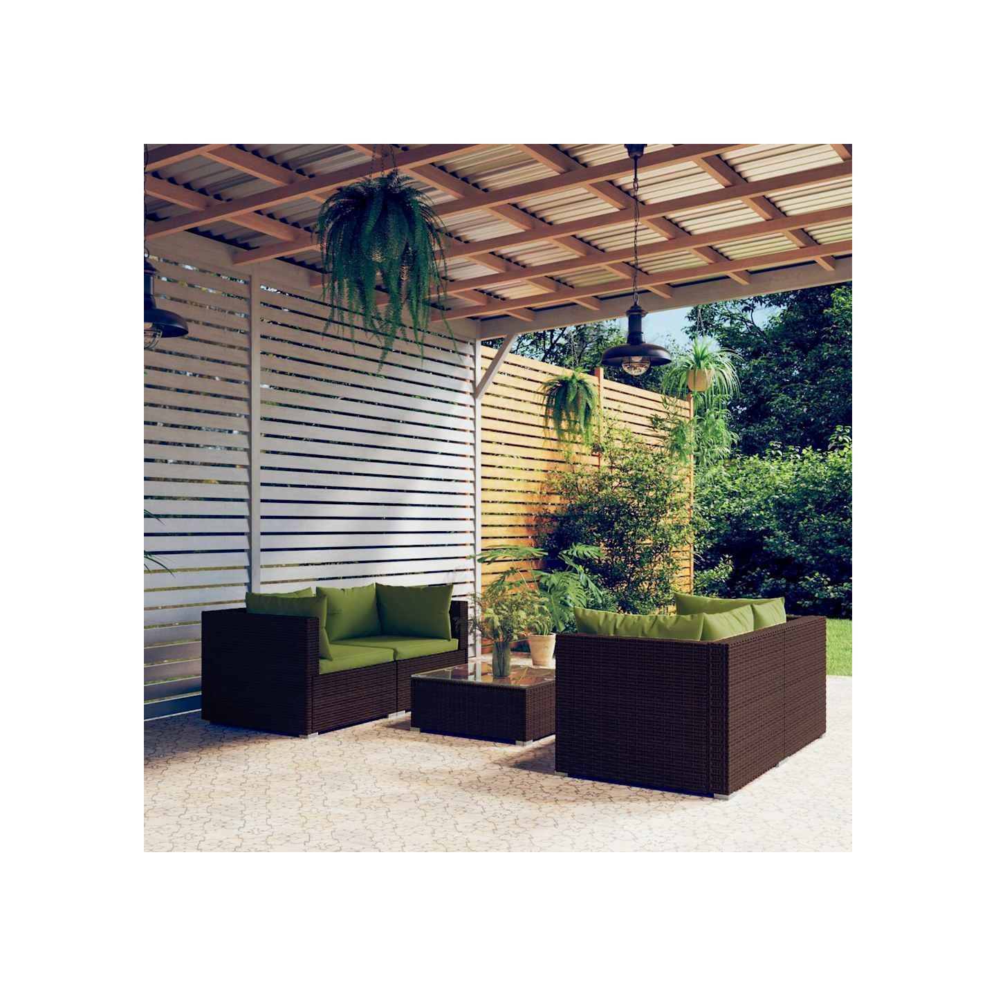 Salon de jardin 5 pcs avec coussins résine tressée marron