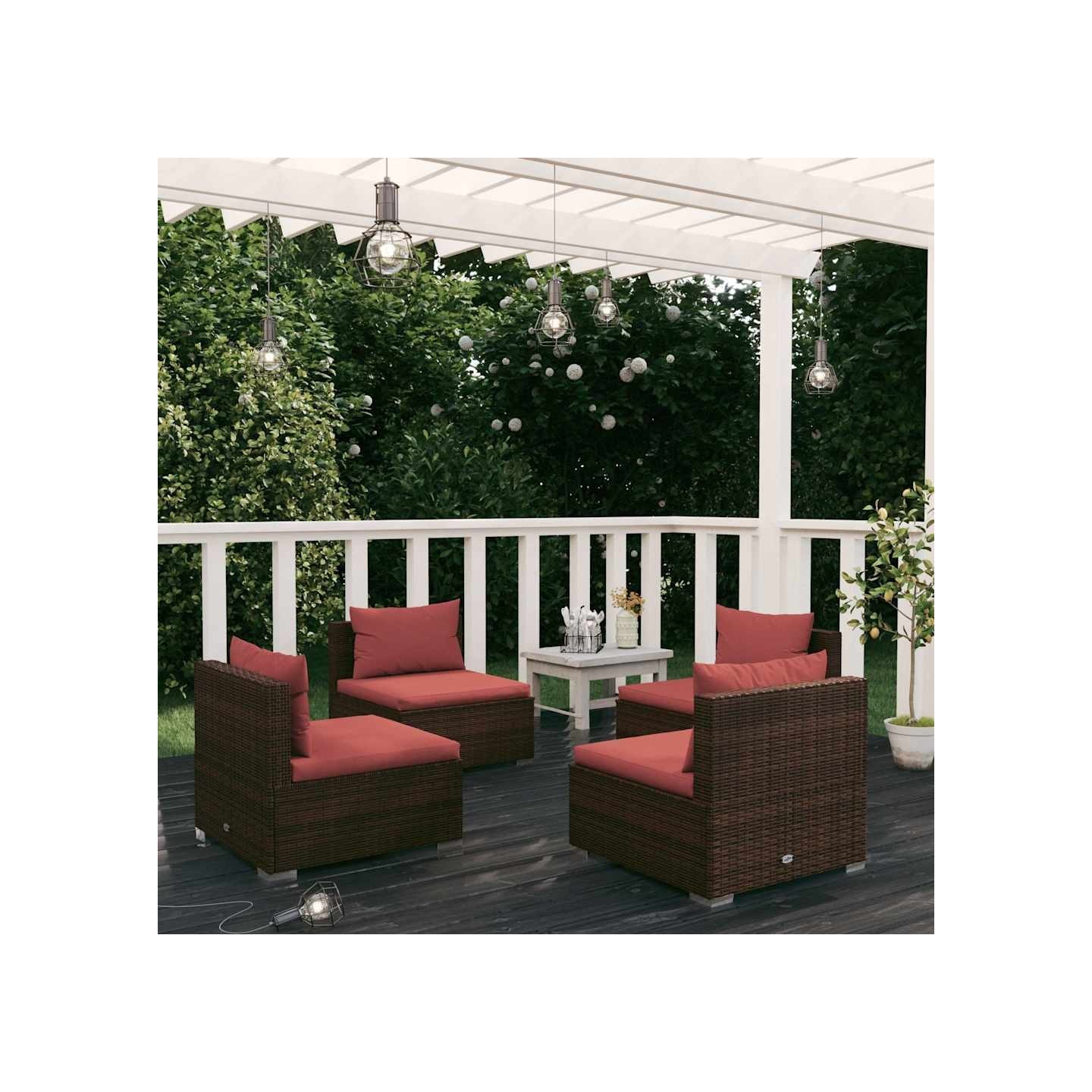 Salon de jardin 4 pcs avec coussins Résine tressée Marron