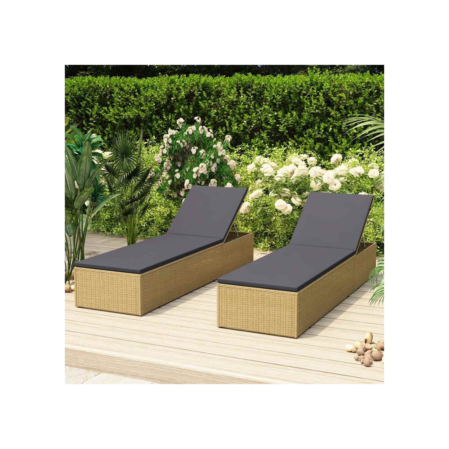 Chaise longue Résine tressée Marron et gris foncé