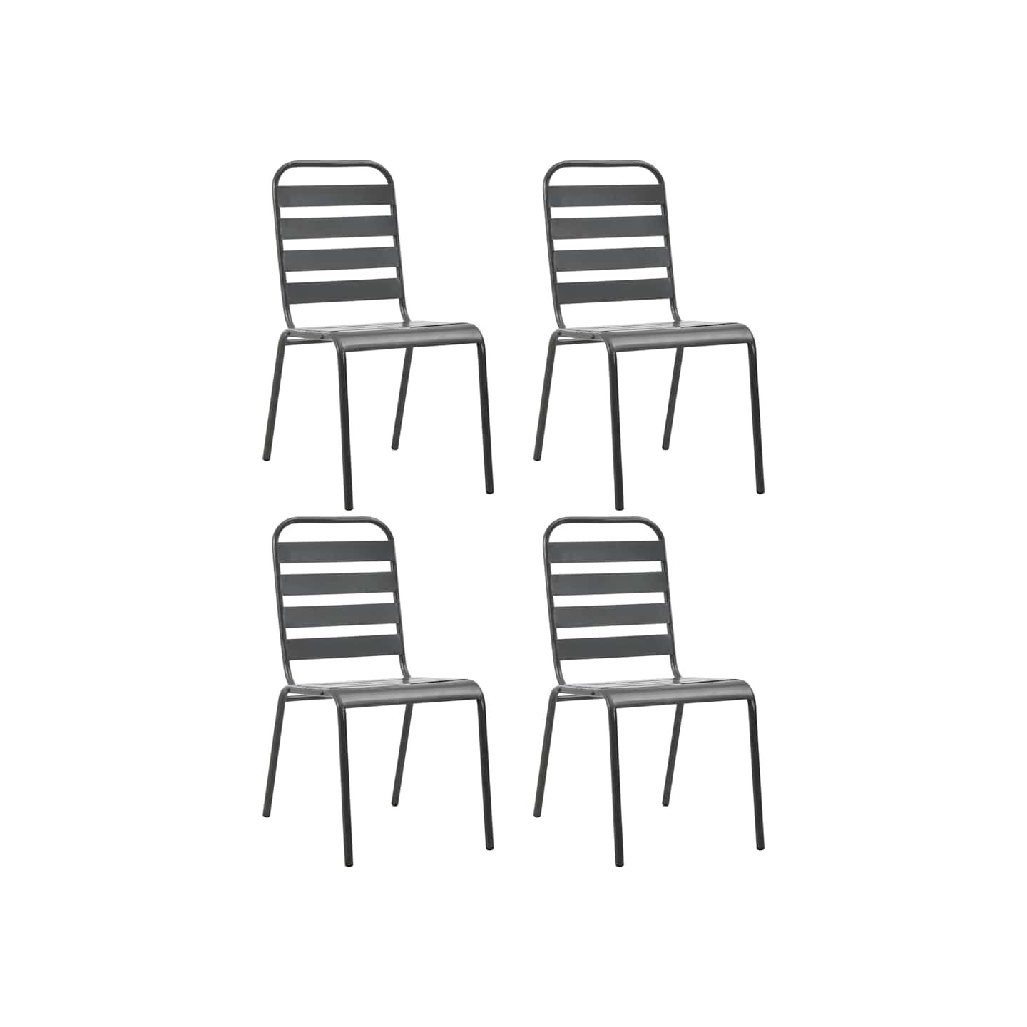 Chaises d'extérieur lot de 4 Design à lattes Acier Gris foncé