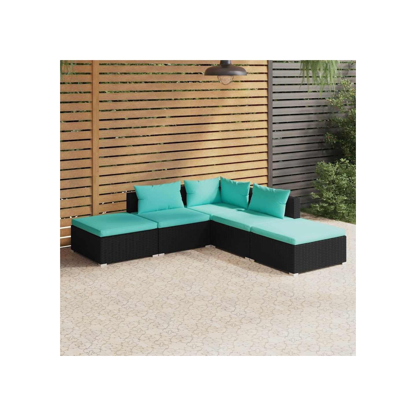 Salon de jardin 5 pcs avec coussins Résine tressée Noir