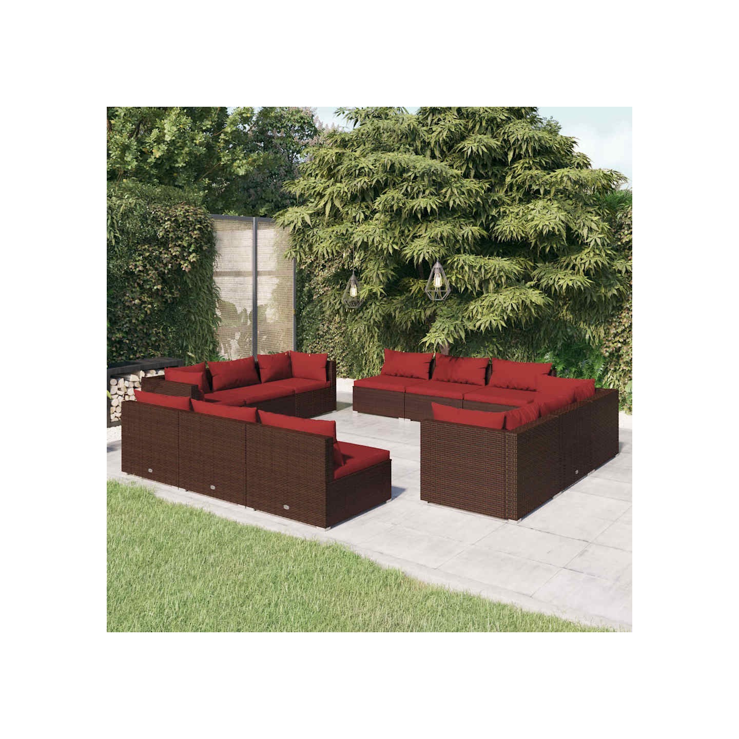 Salon de jardin 12 pcs avec coussins Résine tressée Marron