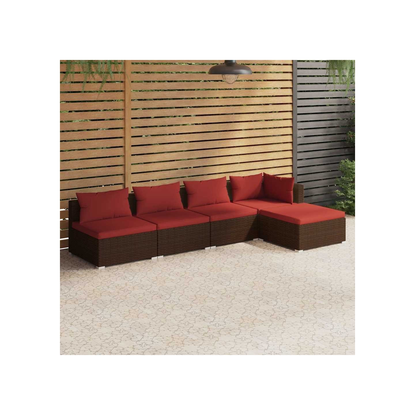 Salon de jardin 5 pcs avec coussins résine tressée marron