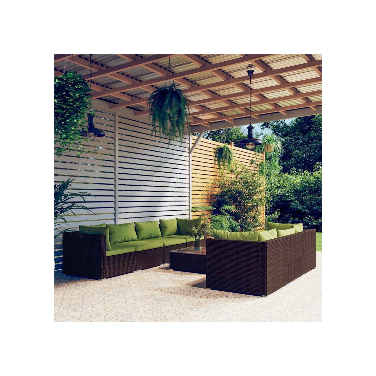 Salon de jardin 8 pcs avec coussins résine tressée marron