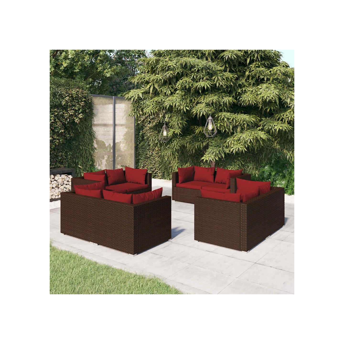 Salon de jardin 8 pcs avec coussins résine tressée marron