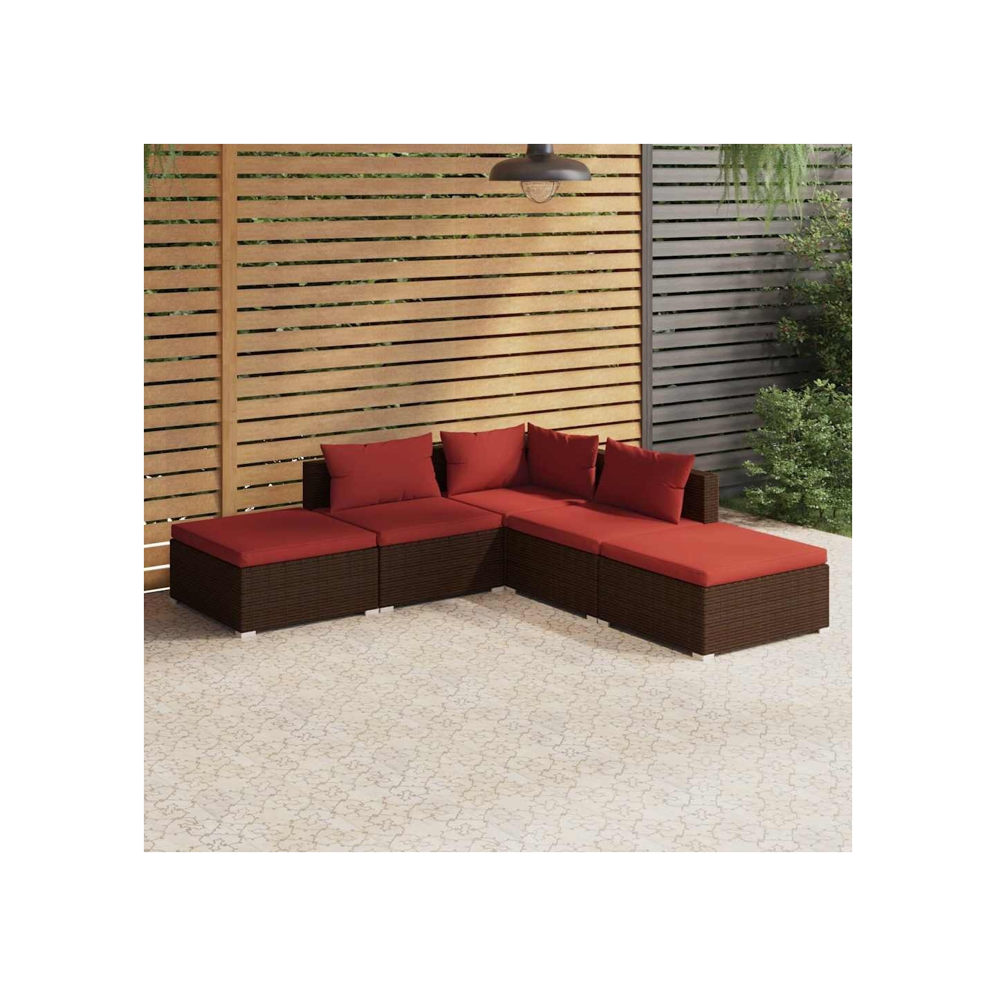 Salon de jardin 5 pcs avec coussins résine tressée marron