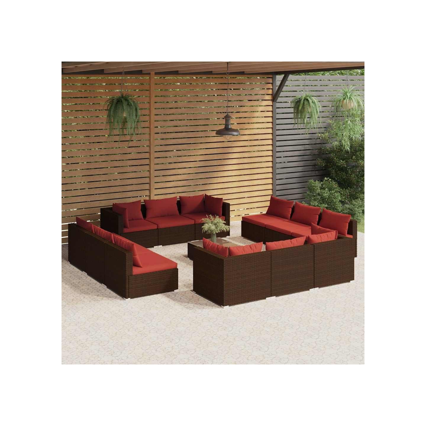 Salon de jardin 13 pcs avec coussins Résine tressée Marron