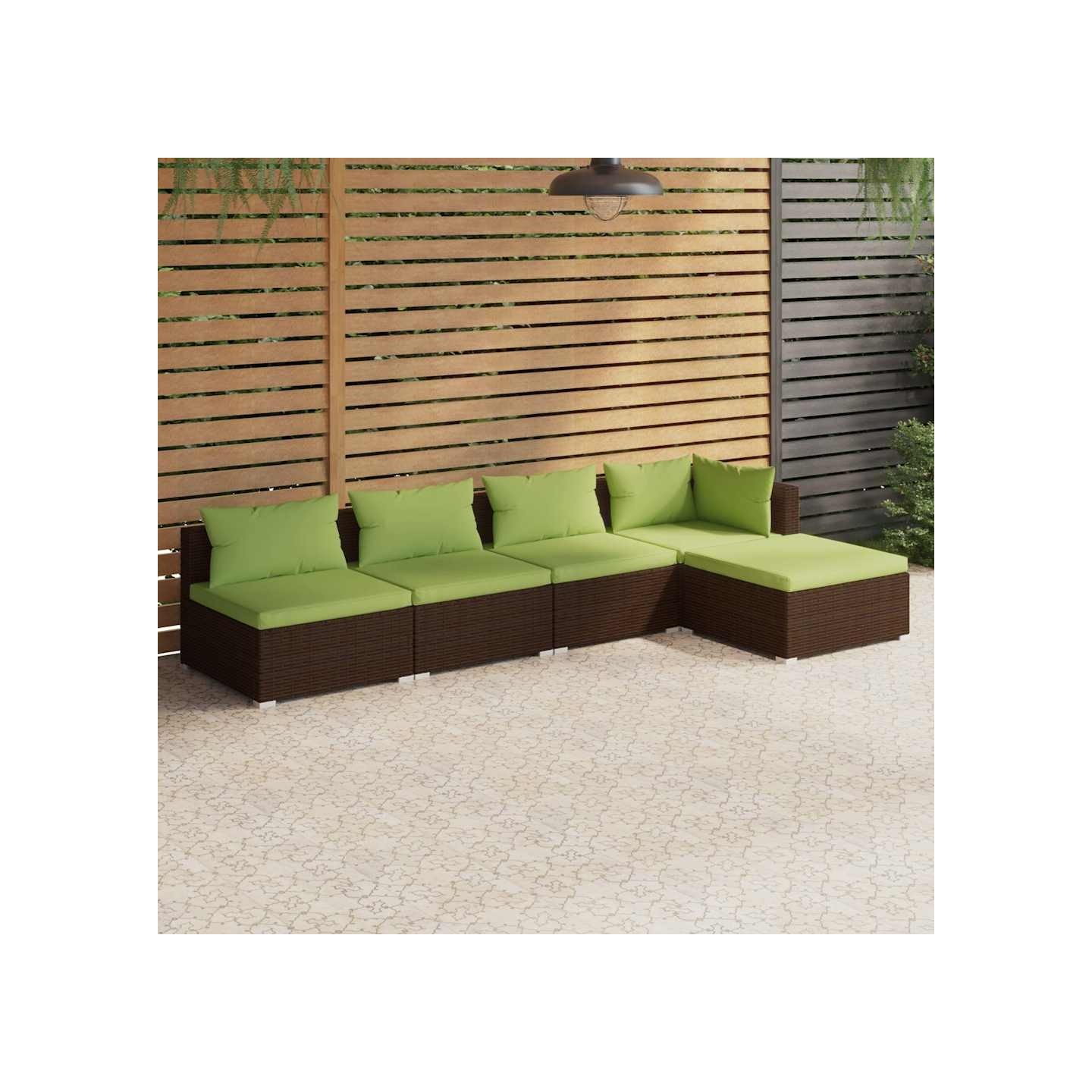 Salon de jardin 5 pcs avec coussins résine tressée marron