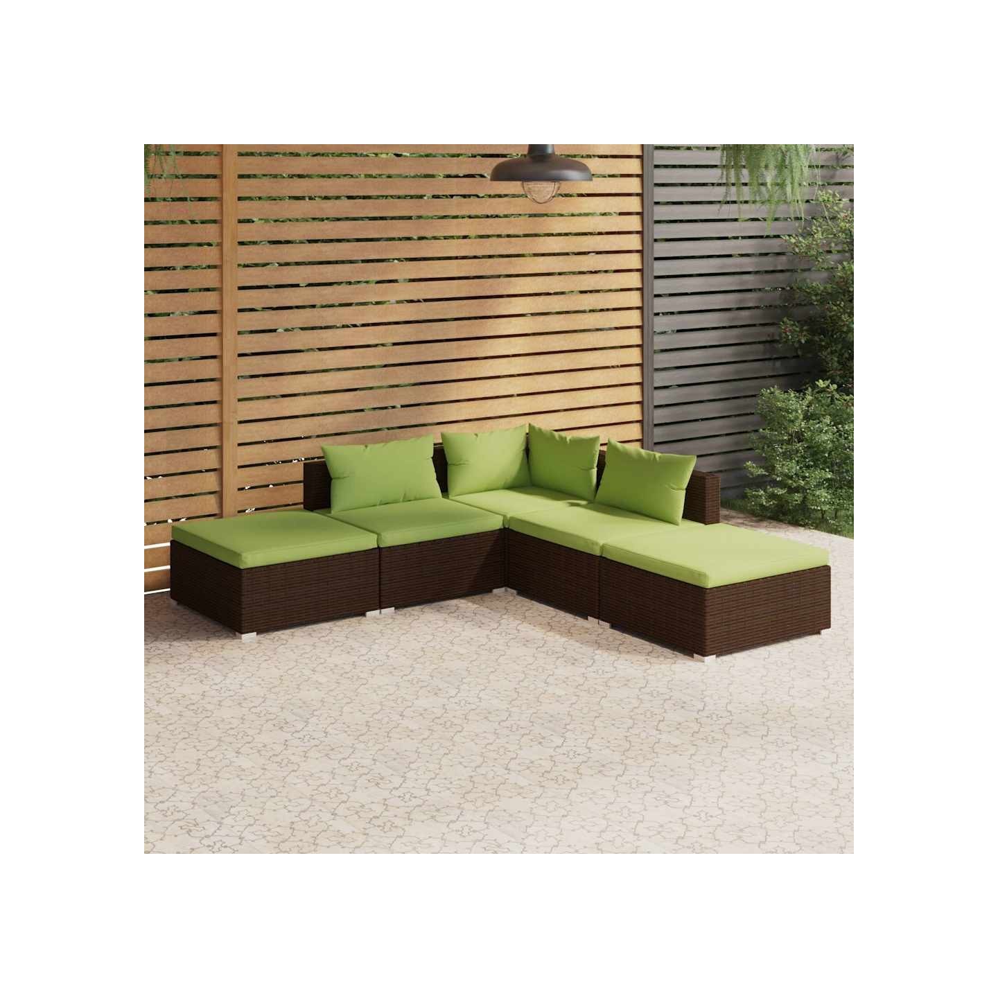 Salon de jardin 5 pcs avec coussins résine tressée marron