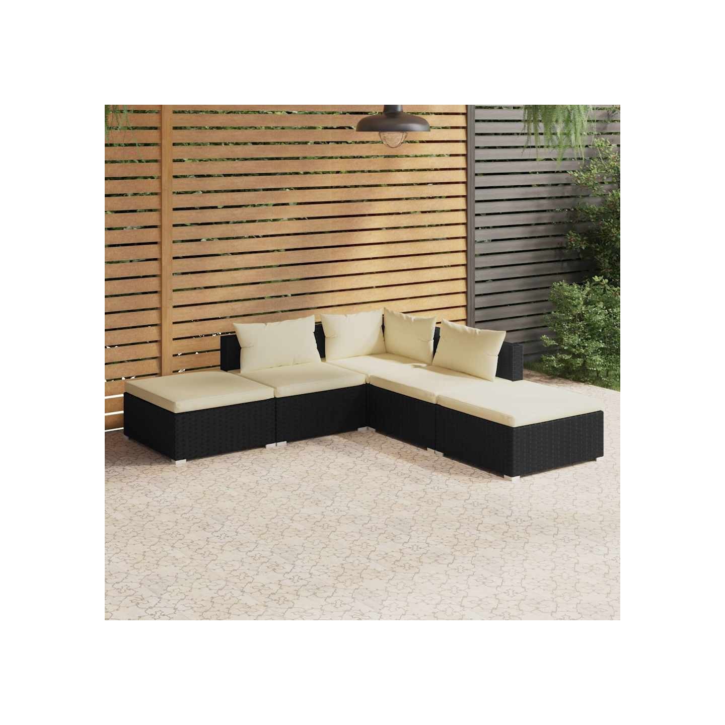 Salon de jardin 5 pcs avec coussins Résine tressée Noir