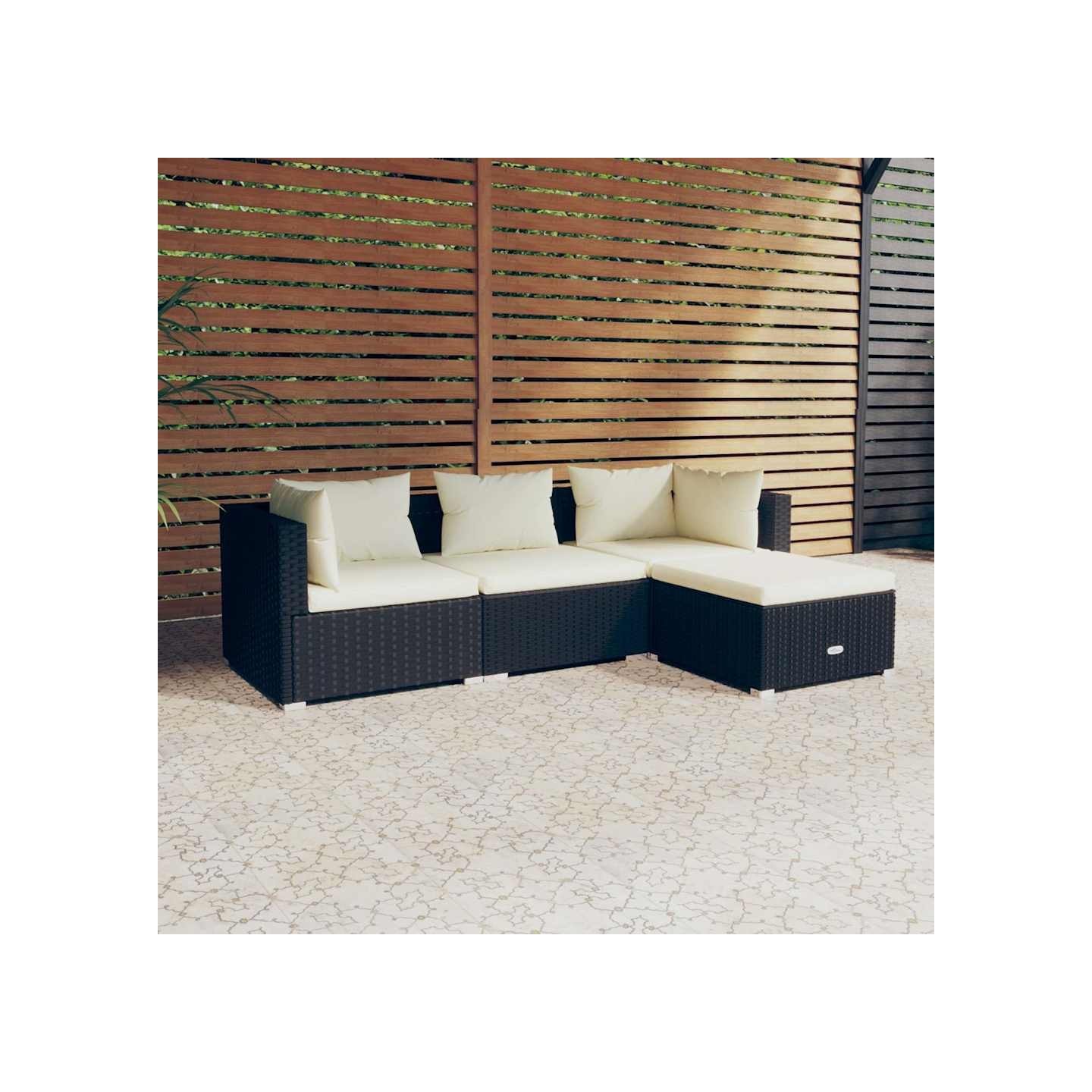 Salon de jardin 4 pcs avec coussins Résine tressée Noir