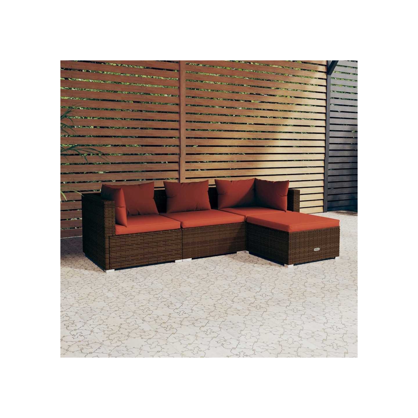 Salon de jardin 4 pcs avec coussins Résine tressée Marron
