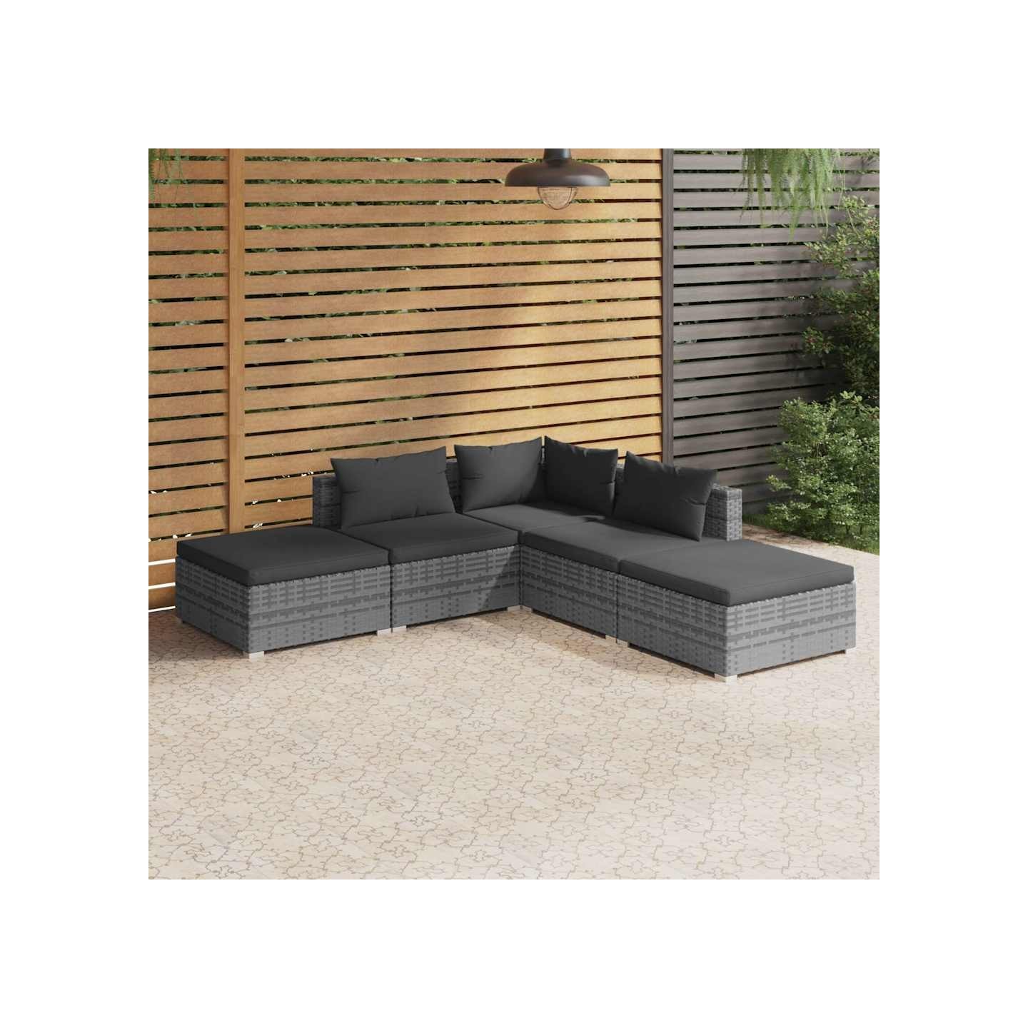 Salon de jardin 5 pcs avec coussins Résine tressée Gris