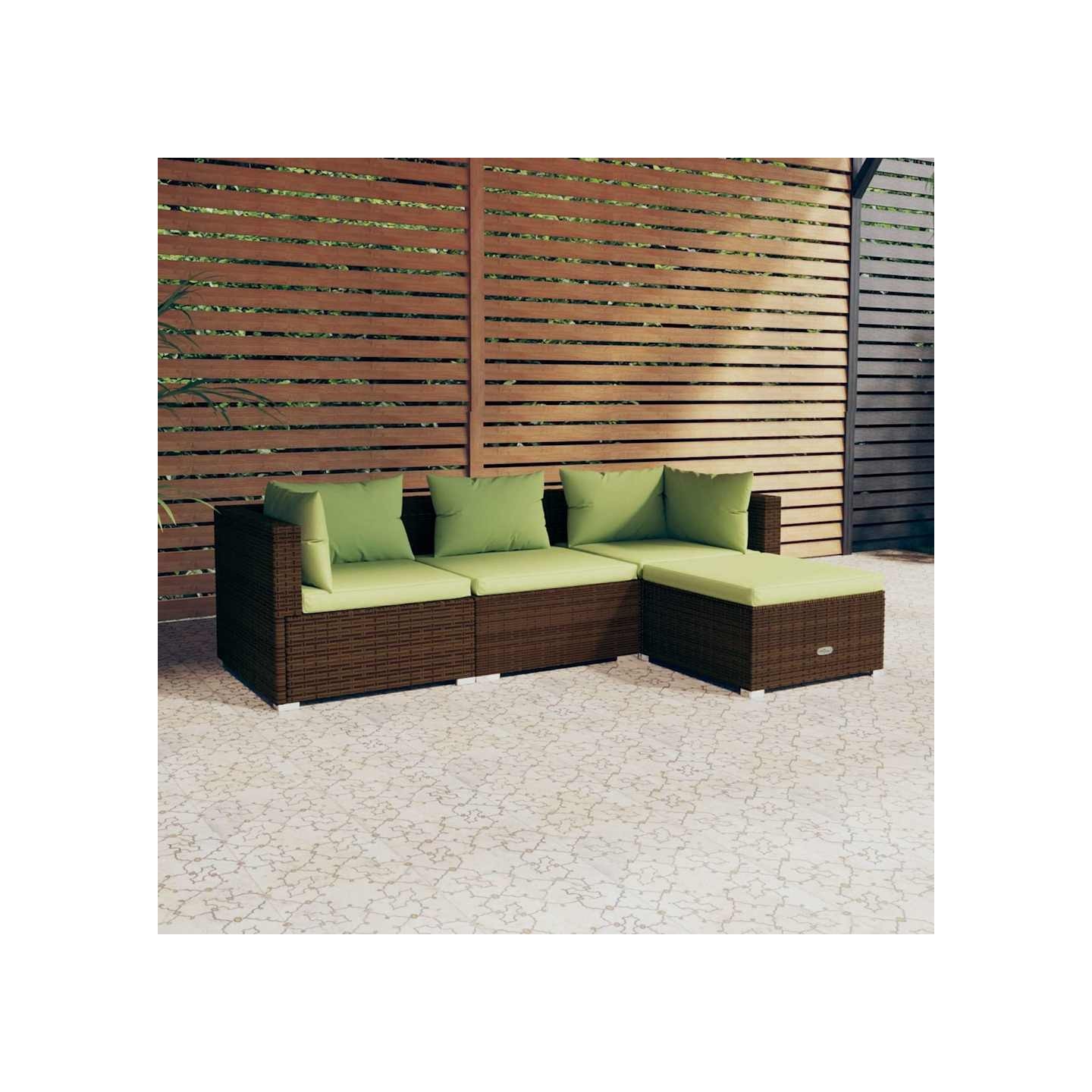Salon de jardin 4 pcs avec coussins Résine tressée Marron