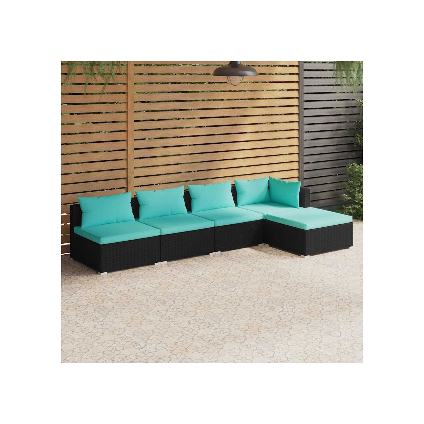 Salon de jardin 5 pcs avec coussins Résine tressée Noir