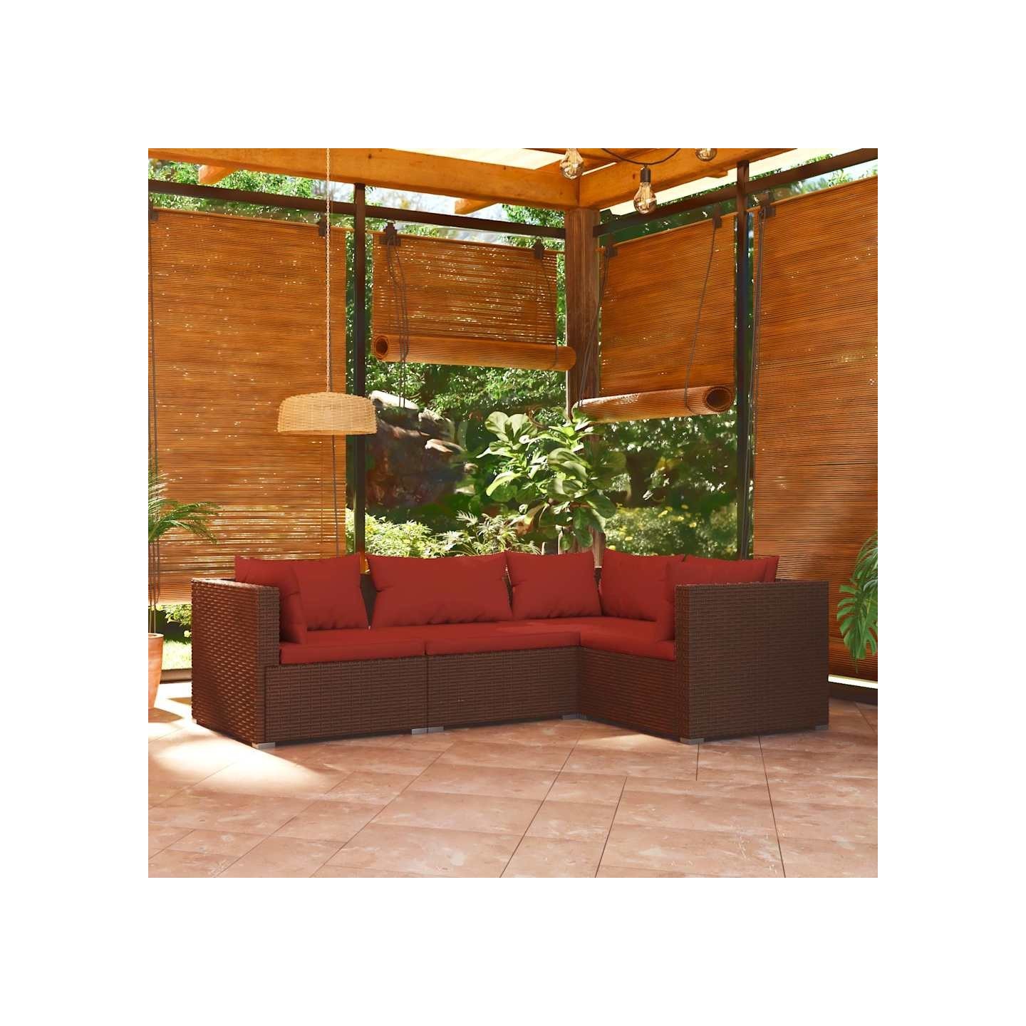Salon de jardin 4 pcs avec coussins Résine tressée Marron