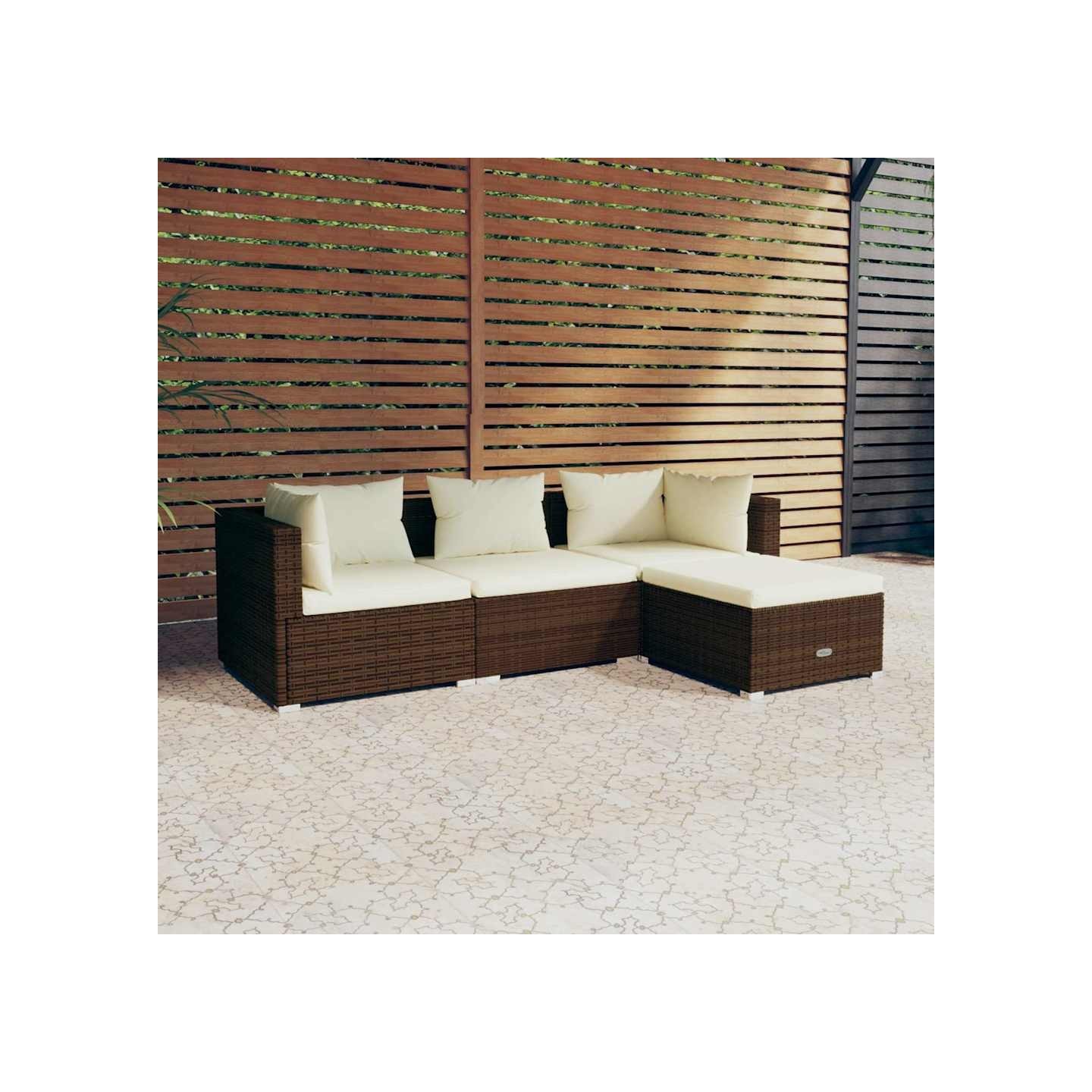 Salon de jardin 4 pcs avec coussins Résine tressée Marron