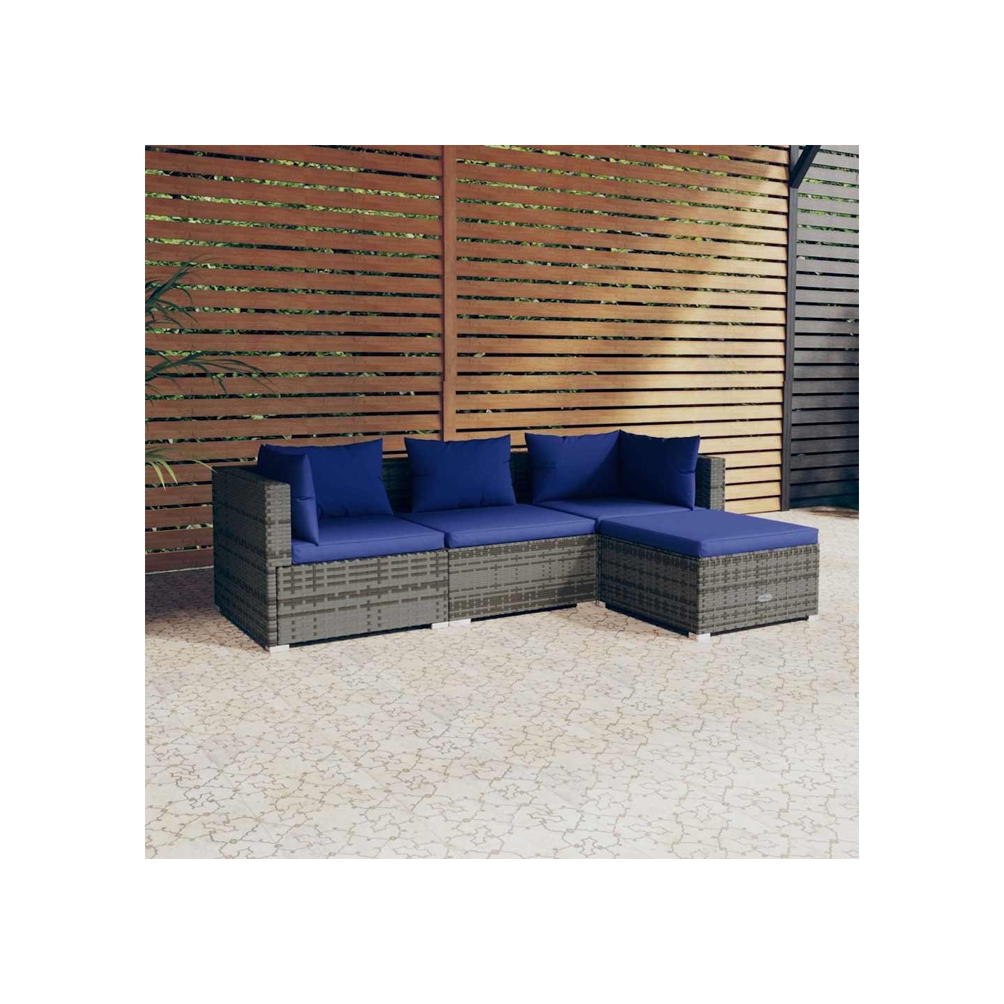 Salon de jardin 4 pcs avec coussins résine tressée gris