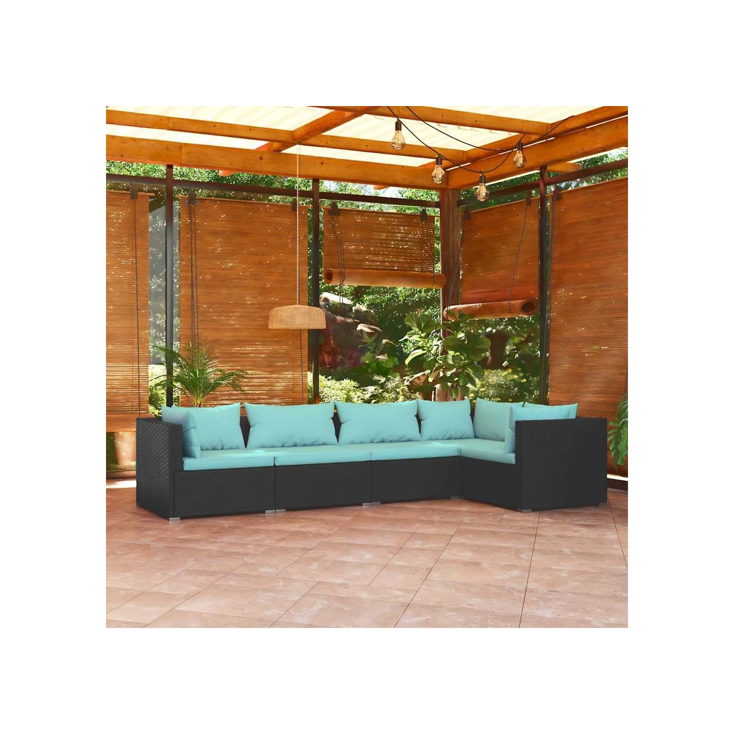 Salon de jardin 5 pcs avec coussins Résine tressée Noir