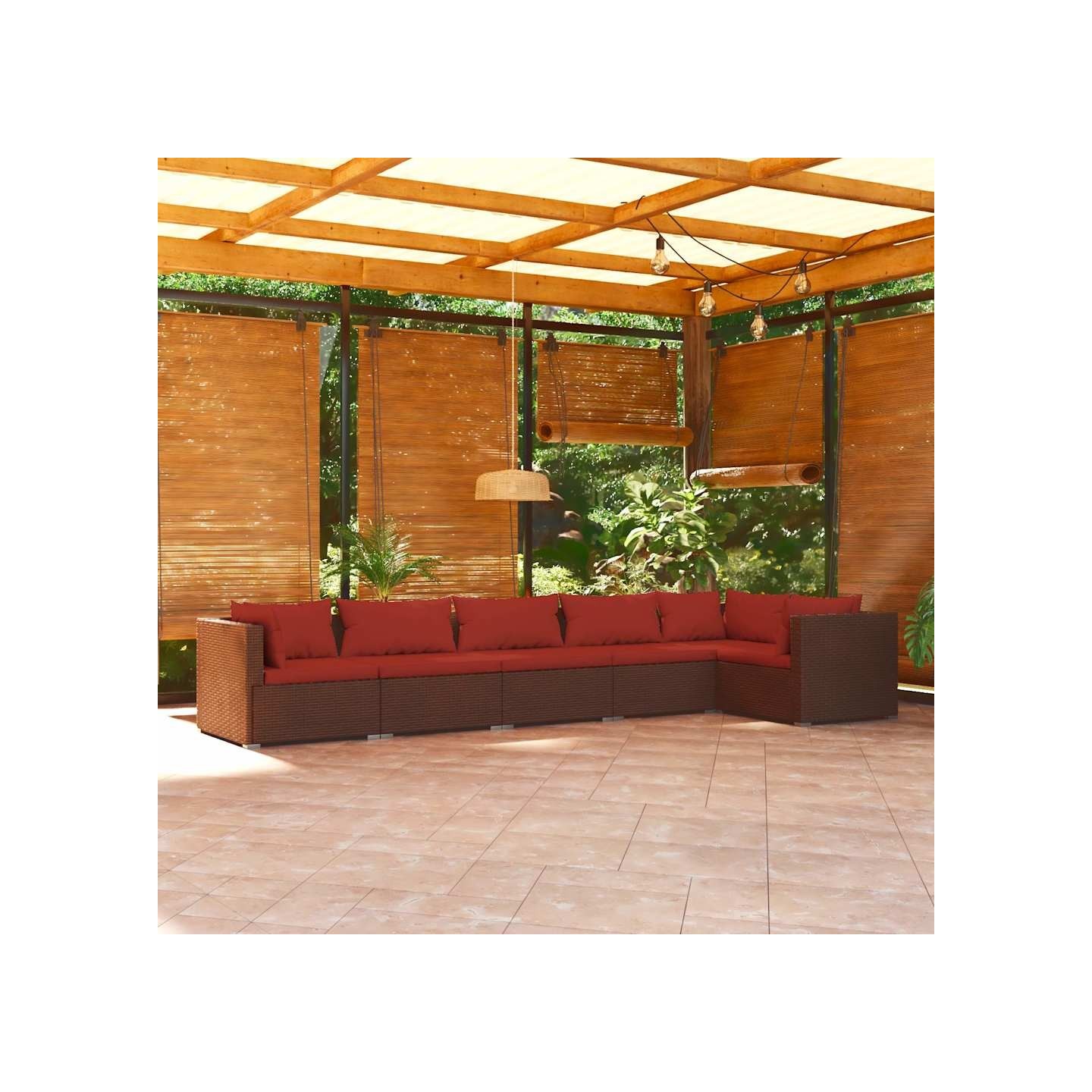 Salon de jardin 6 pcs avec coussins Résine tressée Marron