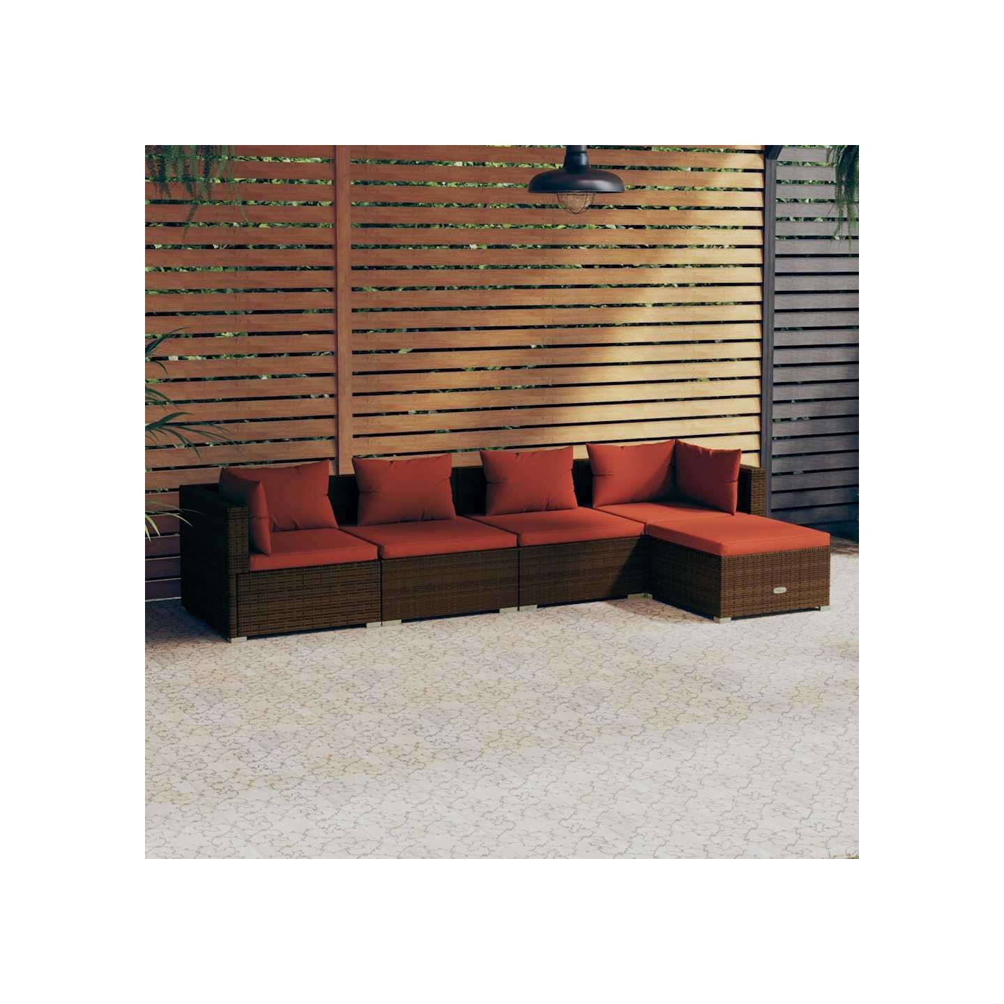 Salon de jardin 5 pcs avec coussins résine tressée marron