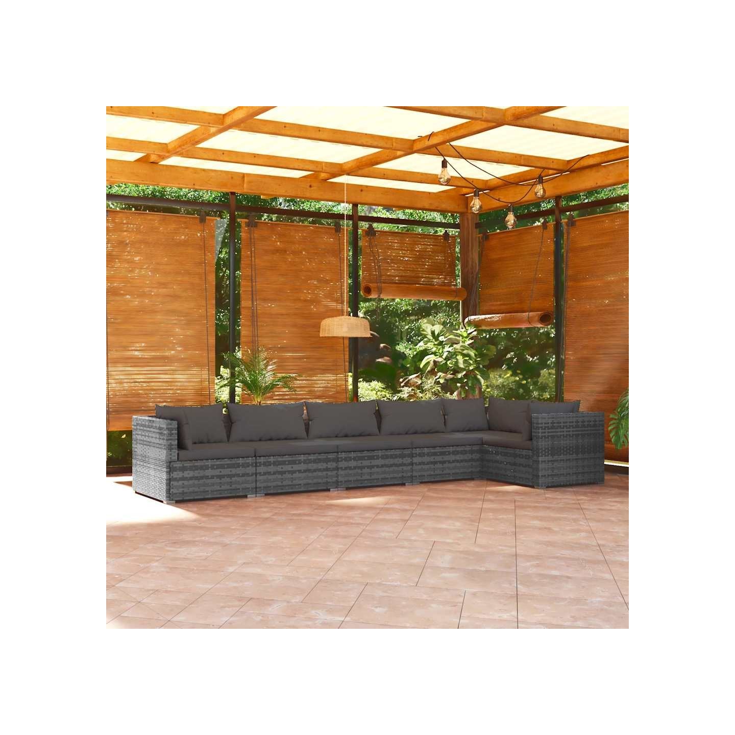 Salon de jardin 6 pcs avec coussins Résine tressée Gris