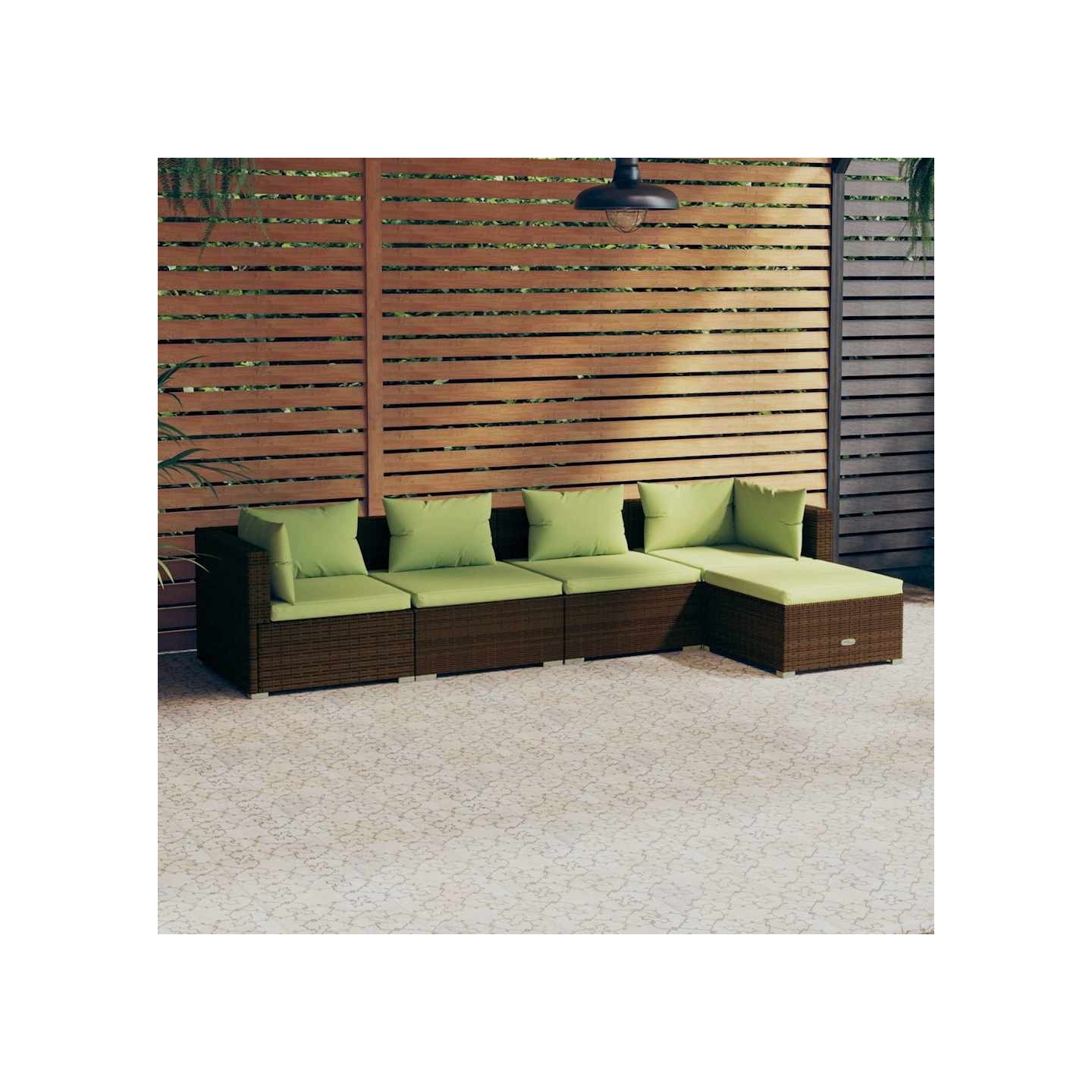 Salon de jardin 5 pcs avec coussins résine tressée marron