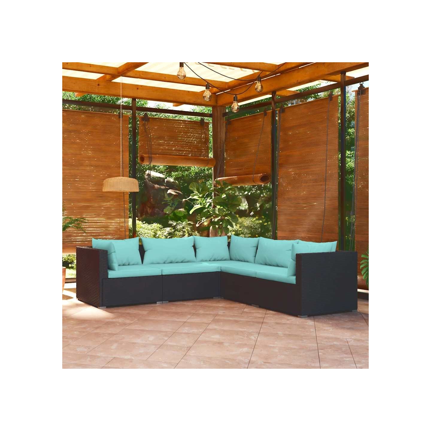 Salon de jardin 5 pcs avec coussins Résine tressée Noir