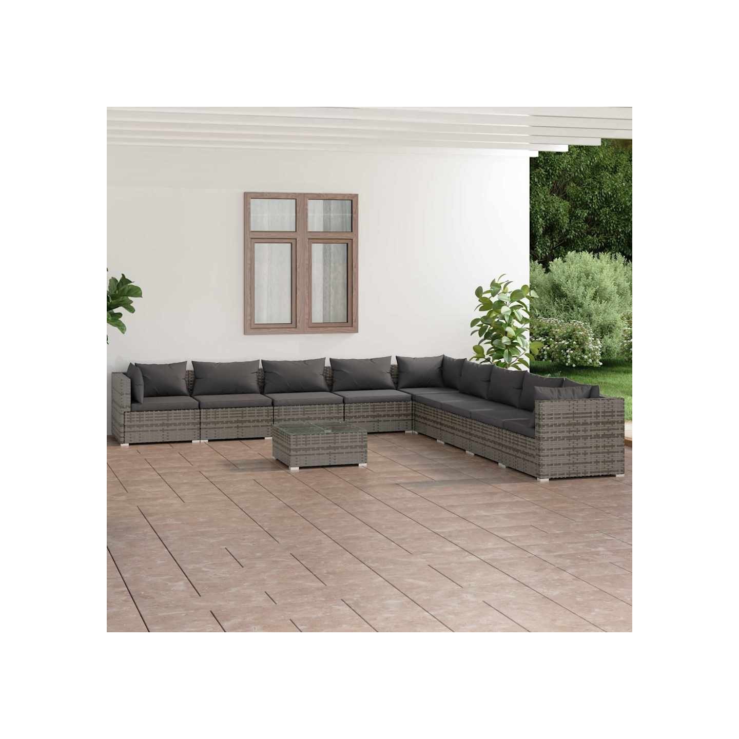 Salon de jardin 10 pcs avec coussins Résine tressée Gris