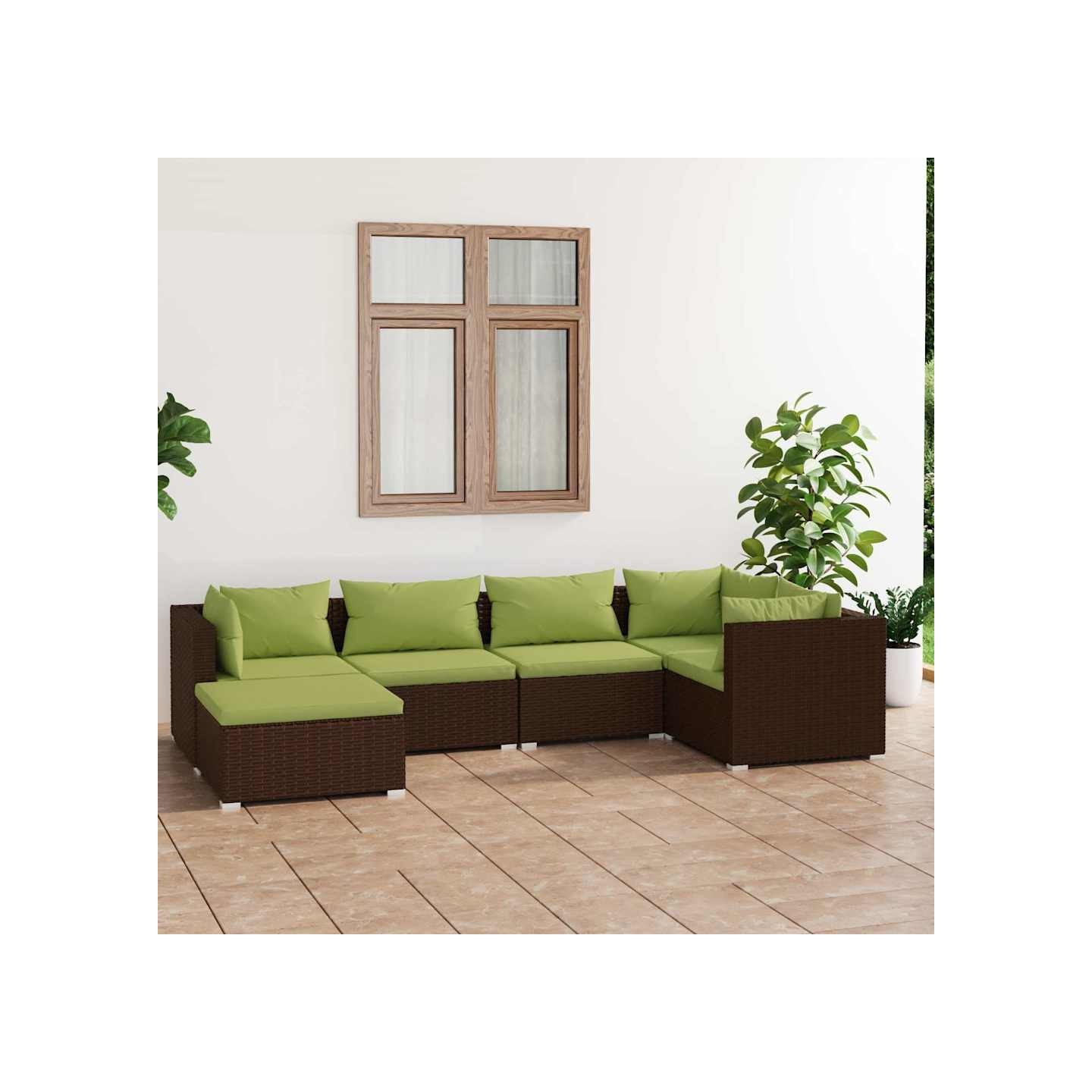 Salon de jardin 6 pcs avec coussins Résine tressée Marron